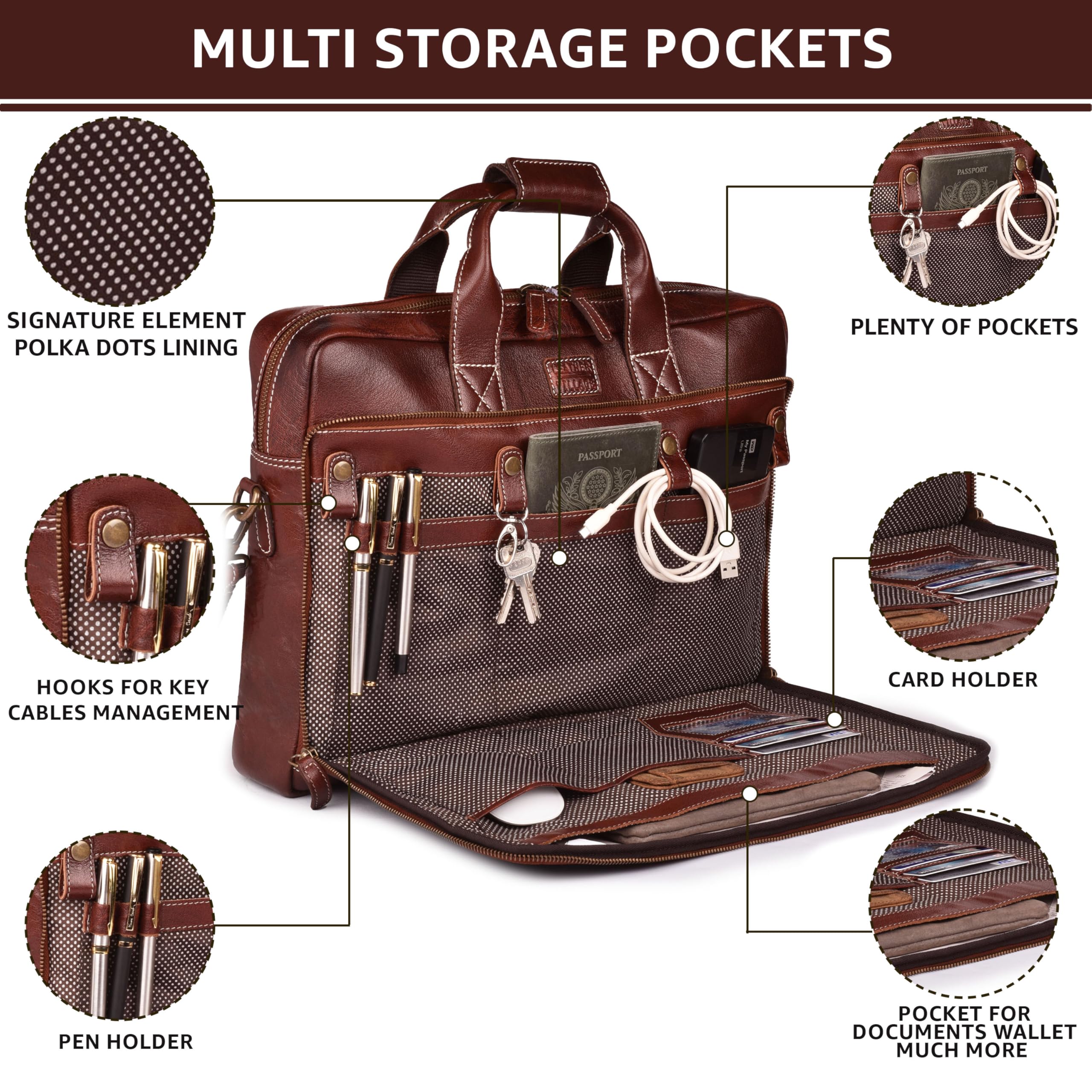 LEATHER VILLAGE 16" Leather Laptop Messenger Briefcase Bag for Men-Leather Satchel for Travel and Office Shoulder Bag-Black