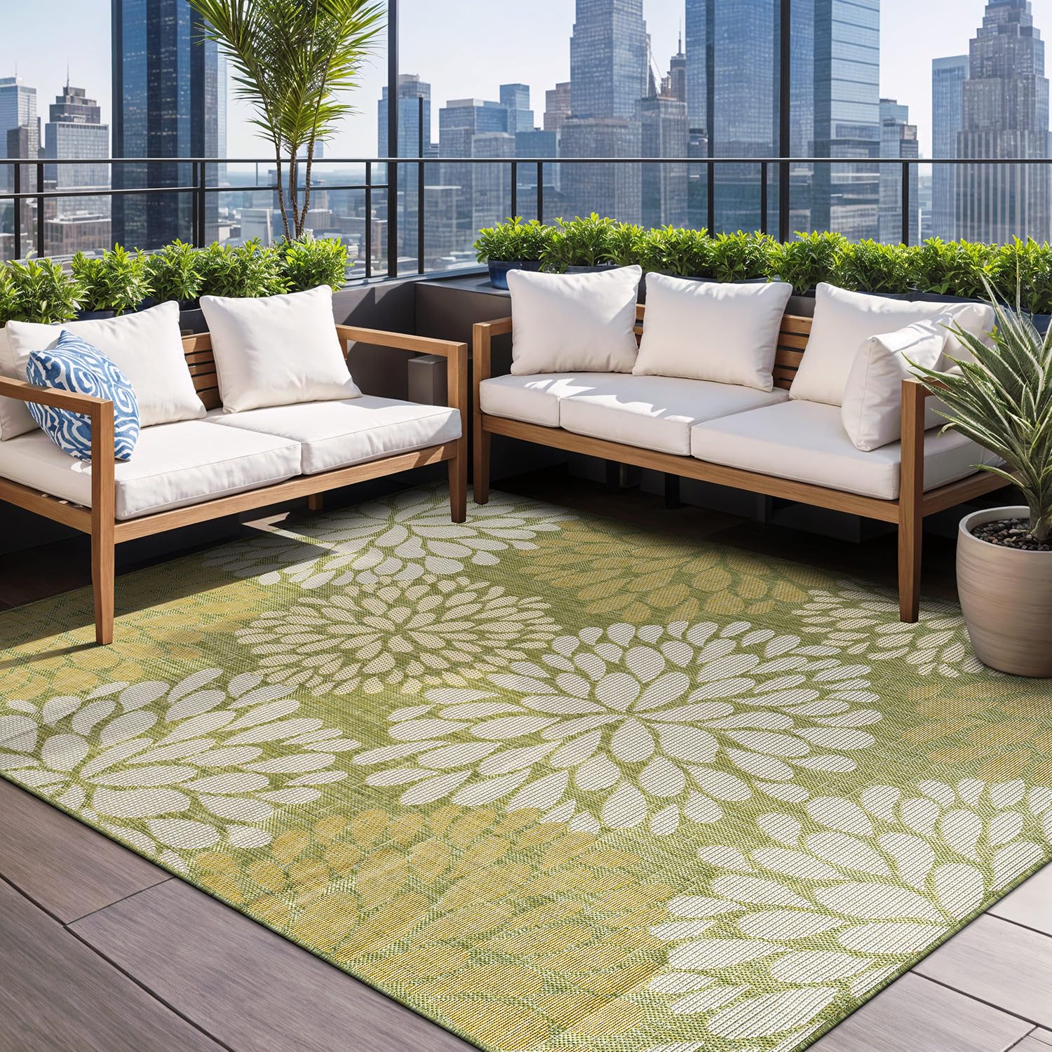 Beverly Rug Outdoor Rug 5x7 Modern Bordered Area Rugs for Indoor and Outdoor Patio Deck Porch Garden Waterproof Weather Sun Resistant Washable Outside Carpet (5 x 7 Beige)