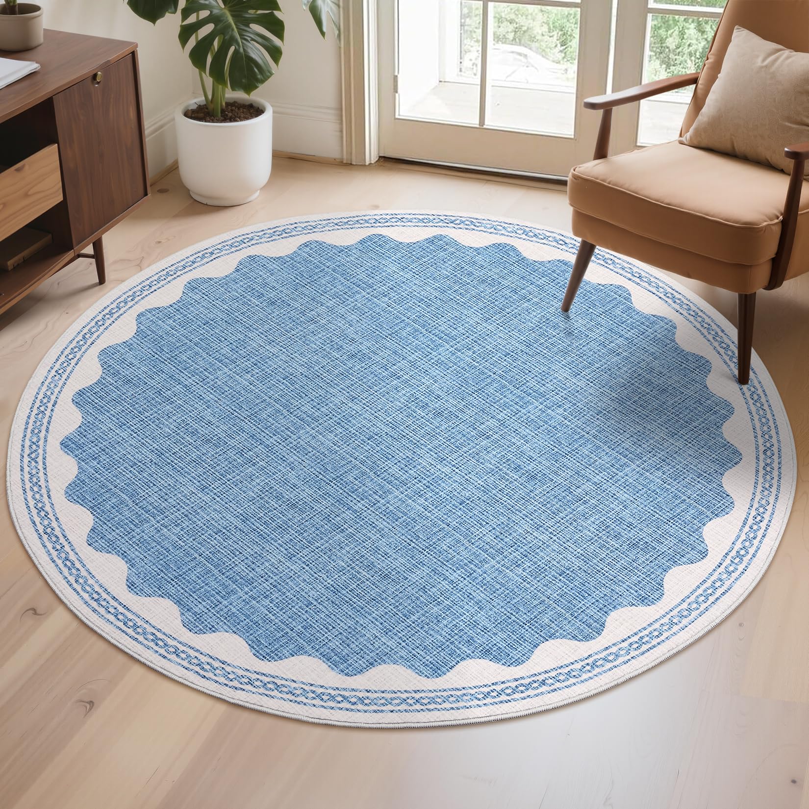 Scalloped Rug 2x3 Rugs for Entryway, Solid Blue Rugs Small Area Rug Non Slip Scalloped Bath Mat, Washable Front Door Mat Indoor Entrance,Soft Girls Nursery Dorm Carpet for Bedroom Kitchen