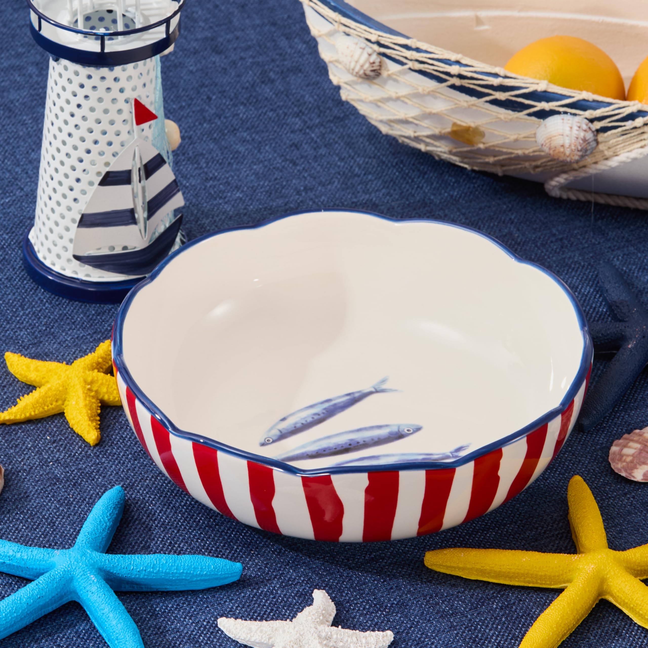 Bico Blue Talavera Pasta Bowls, 35oz Salad Bowl Set of 4, Large Ceramic Serving Dinner Bowls for Soup and Cereal, Microwave and Dishwasher Safe, Gift for Housewarming and Thanksgiving