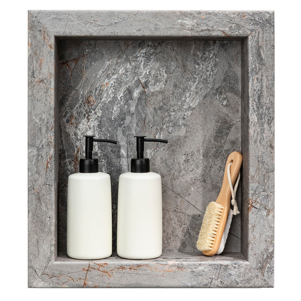 Palisade 17.5 in x 15.5 in Vinyl Shower Niche Ashen Slate | Waterproof Shower Insert