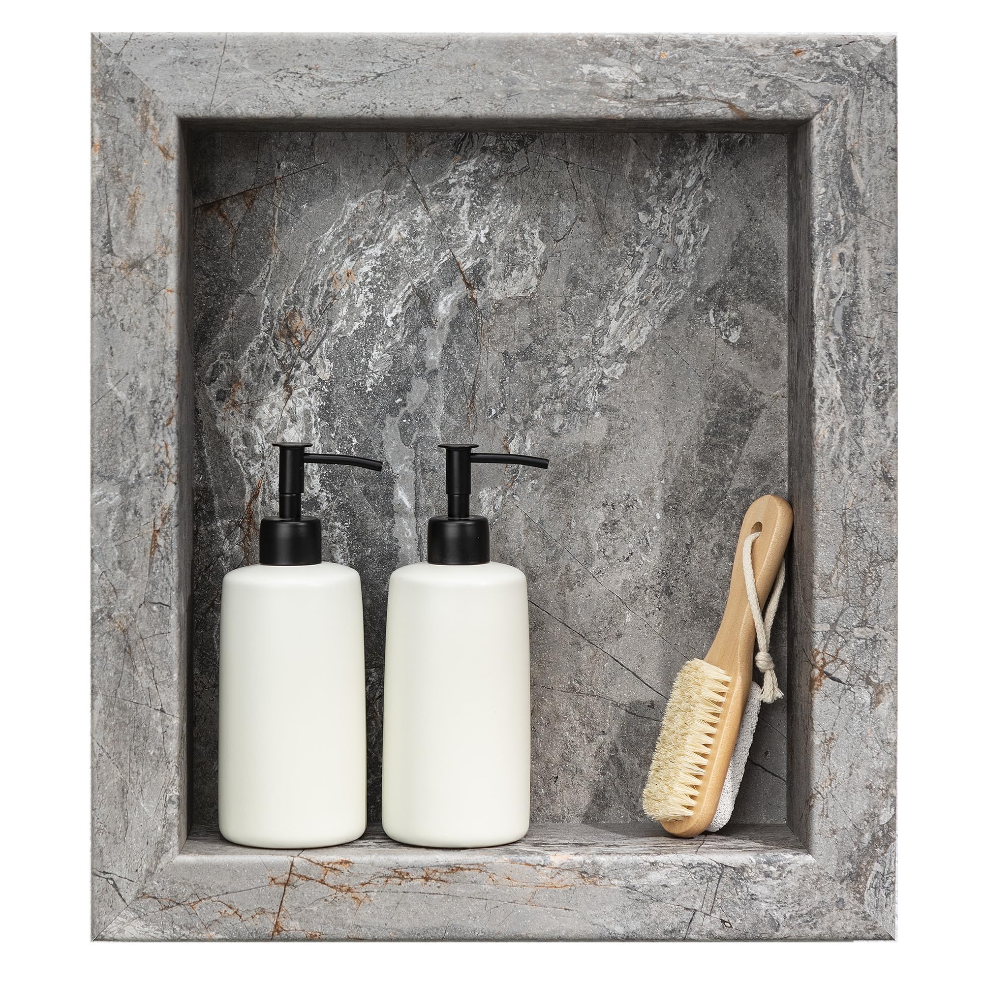 Palisade 17.5 in x 15.5 in Vinyl Shower Niche Ashen Slate | Waterproof Shower Insert