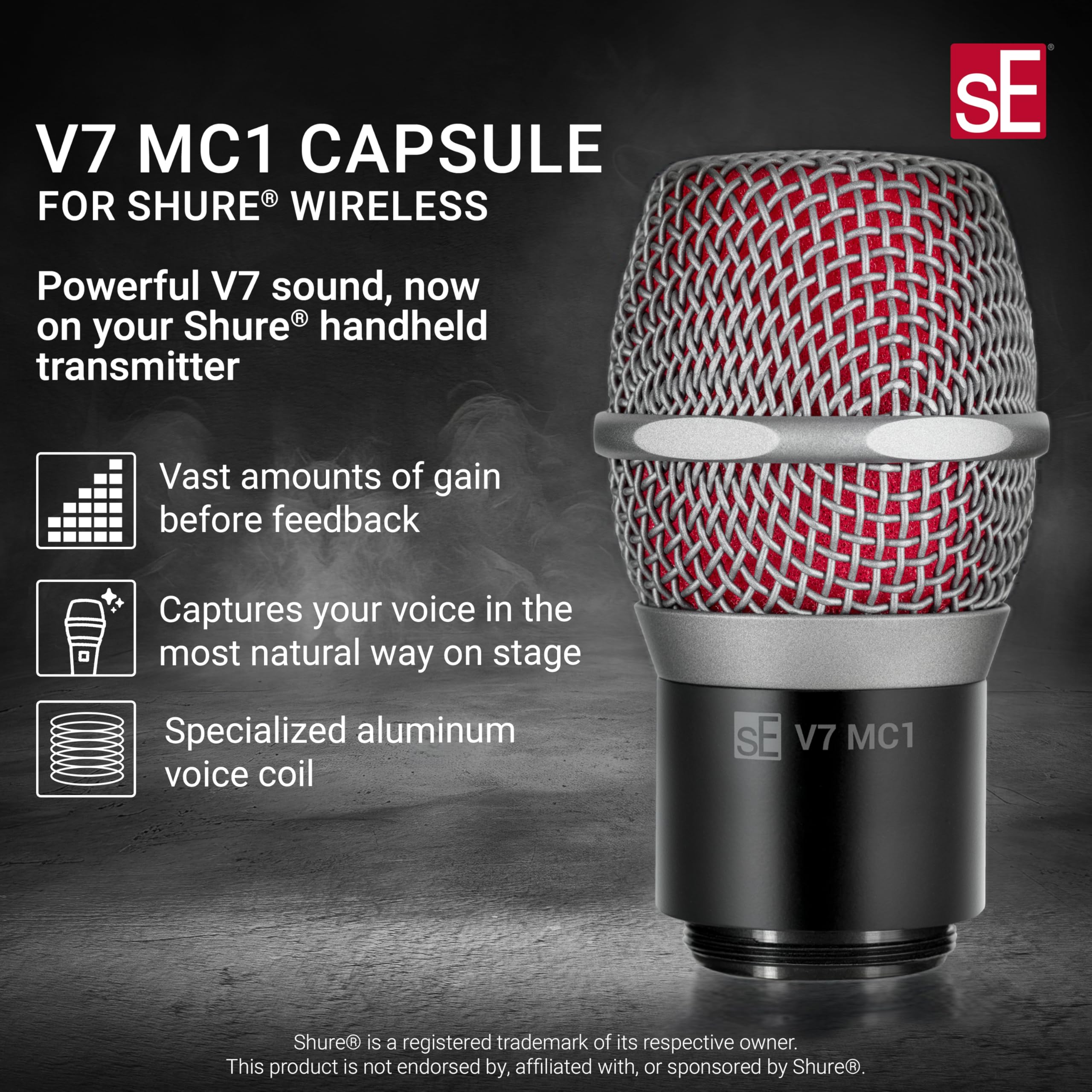 SE ELECTRONICS V7 MC1 Wireless Microphone Capsule - Compatible with Shure Wireless Transmitters - Professional Dynamic Microphone for Singing, Speech & Music Studio Recording (Black)
