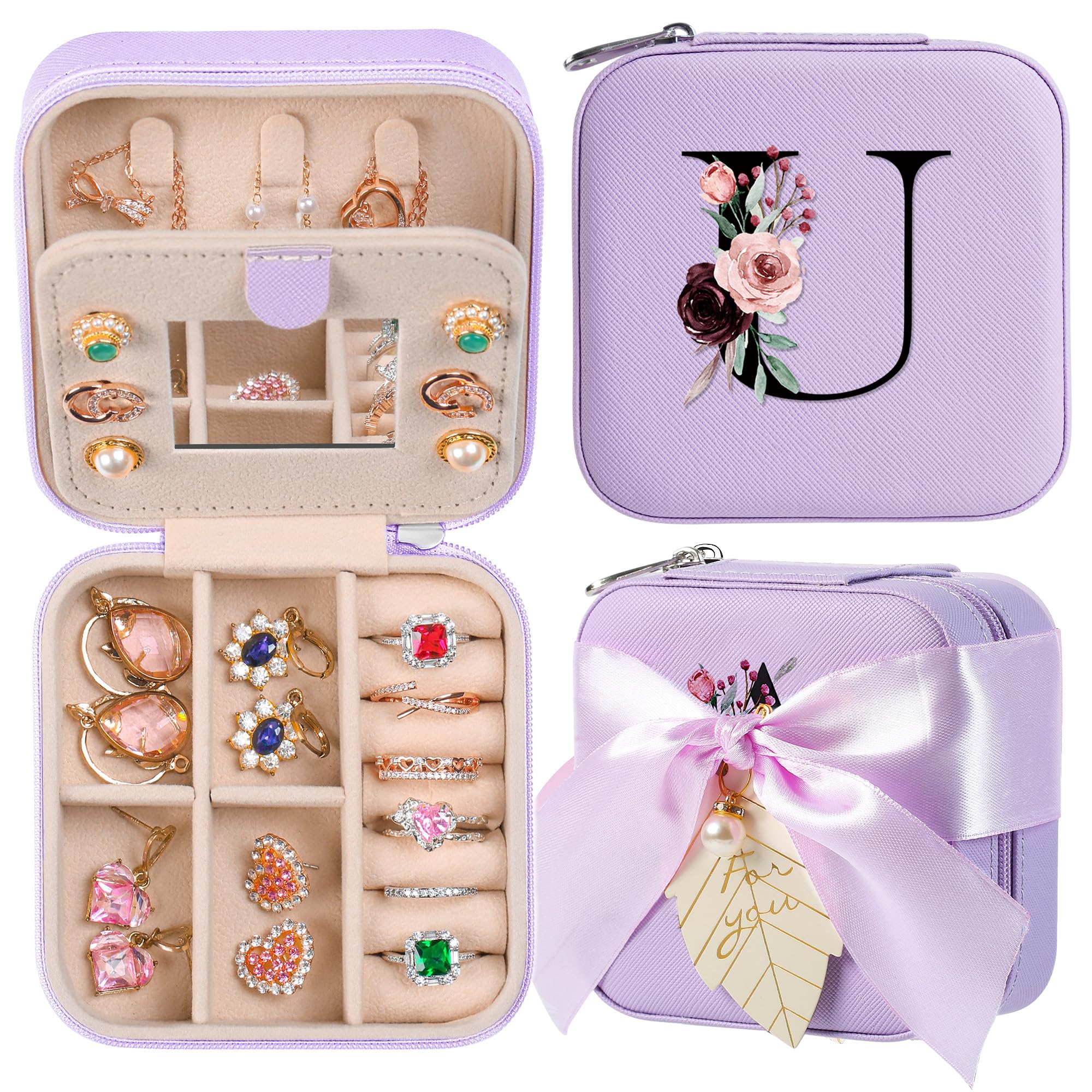 AYGXU Travel Jewelry Box for Women and Girls - Small Case With Initial A-Z - Teacher Gifts