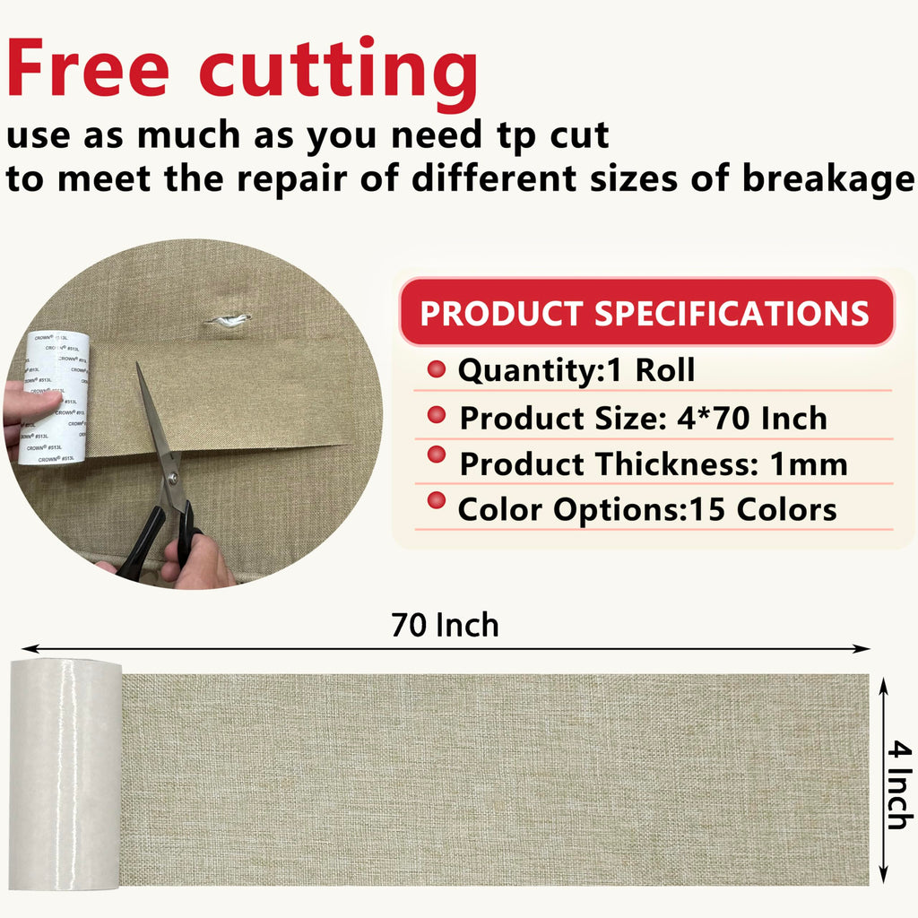 Gheeidau Linen Repair Tape 4x70 Inch Self-Adhesive Couch Patch Repair Fabric Patch for Furniture,Sofas,Cushion,Chairs,Bags,Linen Goods(Beige)