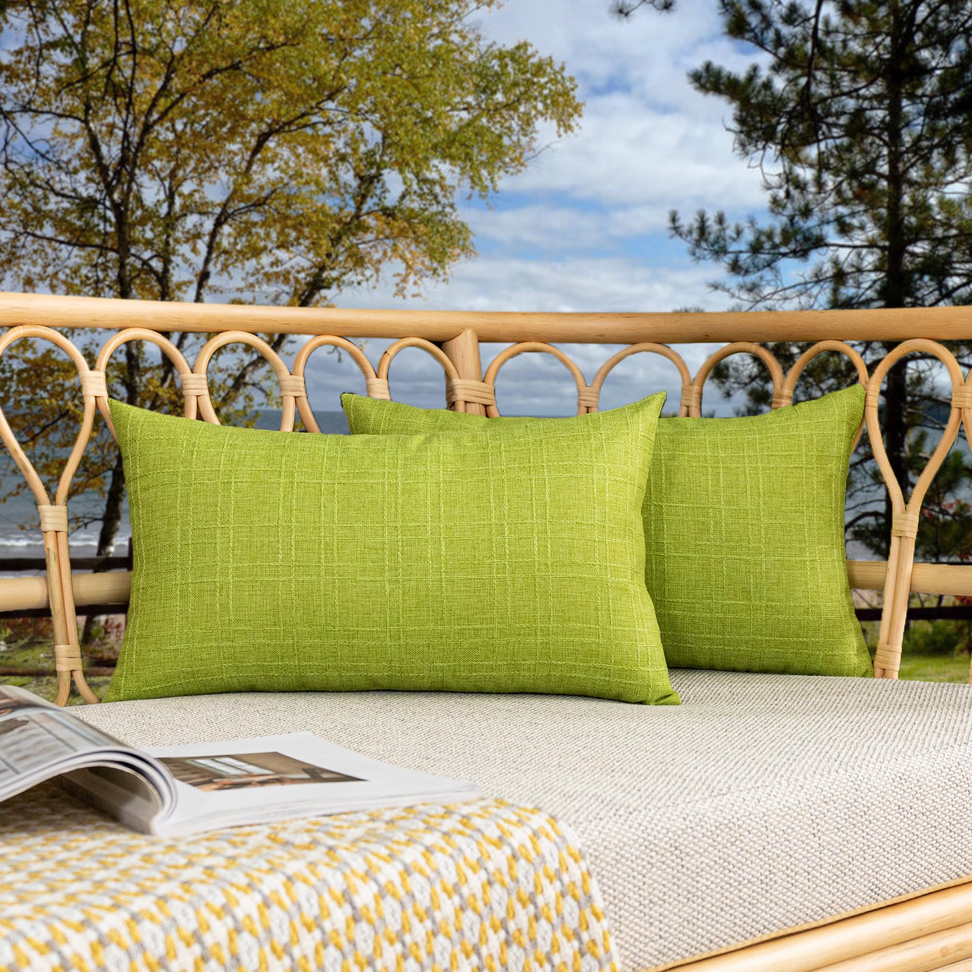 Kevin Textile Pack of 2 Outdoor Waterproof Pillow Covers Checkered Decorative Cushions Sham Throw Pillowcases Shell for Patio Tent Garden Couch Bed Sofa 16x16 Inch Army Green