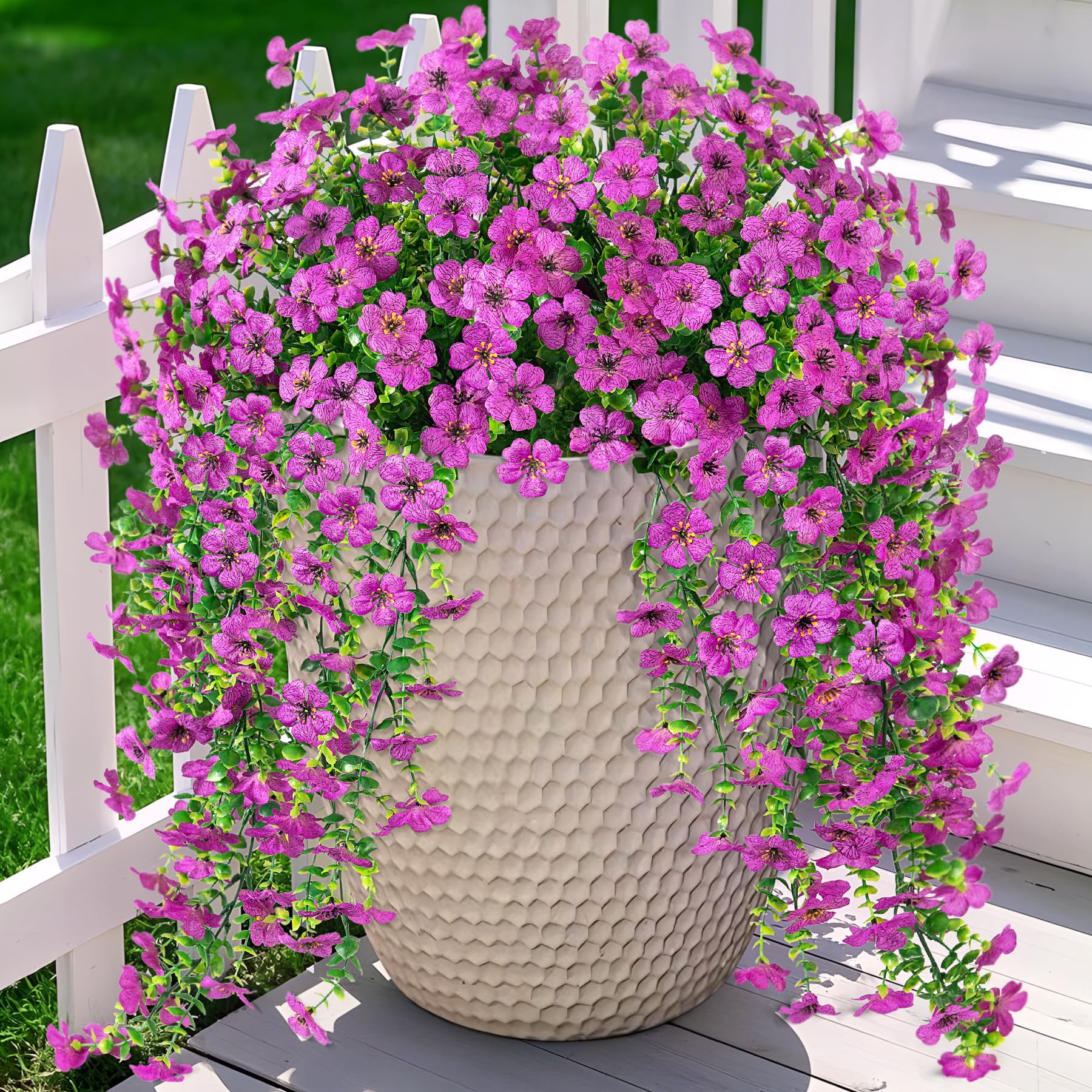 Ammyoo Artificial Hanging Flowers for Outdoors Faux Plants Spring Summer Decoration, 2 Pack Silk Colorful Daisy Realistic Fake Outdoor Flowers UV Resistant Porch Patio Window Yard Decor(Blue)