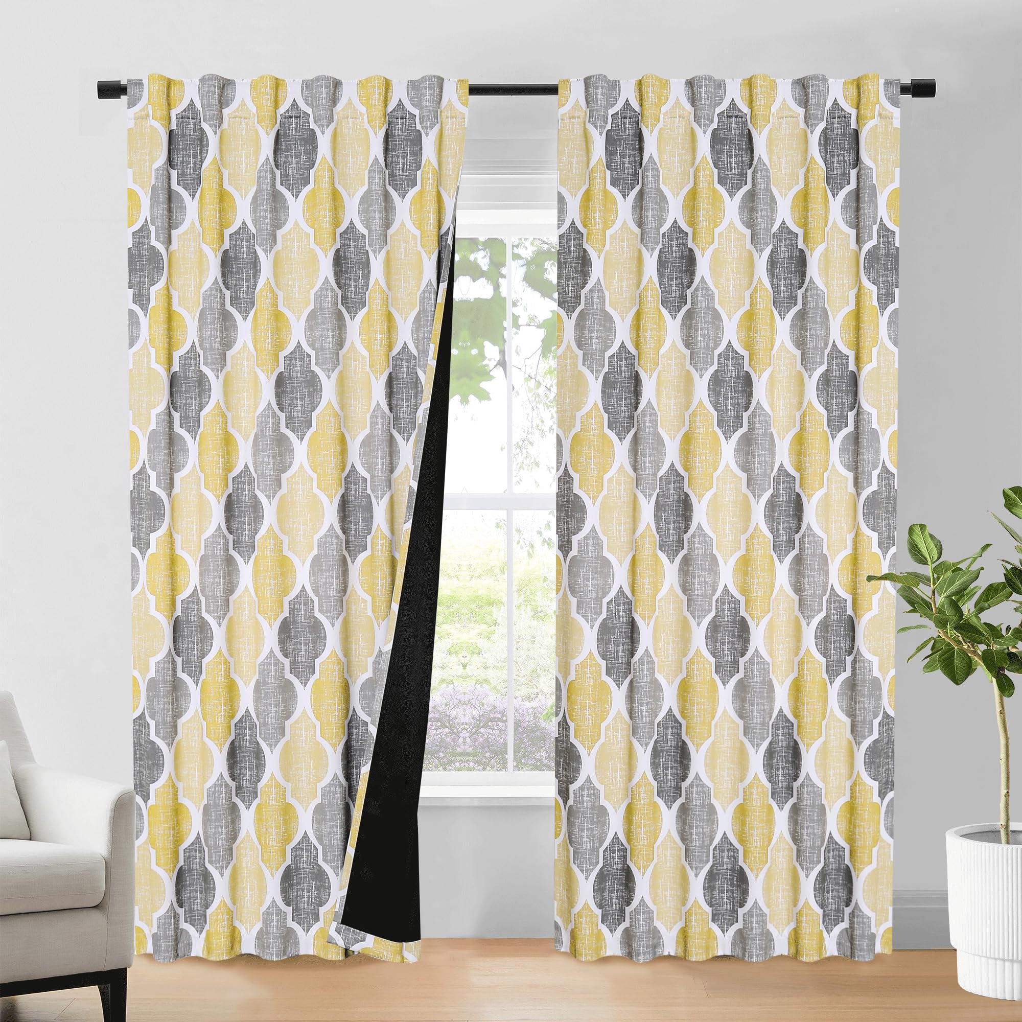 Beauoop 100% Blackout Curtains 45 Inches Long 2 Panels for Bedroom Living Room Aqua Grey Moroccan Geo Room Darkening Thermal Insulated Soundproof Grommet Top Window Treatments Drapes, 50x45 Set of 2