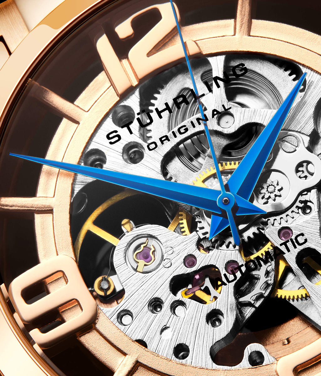 Stührling Original Men’s Skeleton Automatic Watch – Winchester 44 Elite, Stainless Steel Case, Mechanical Movement, Leather Strap