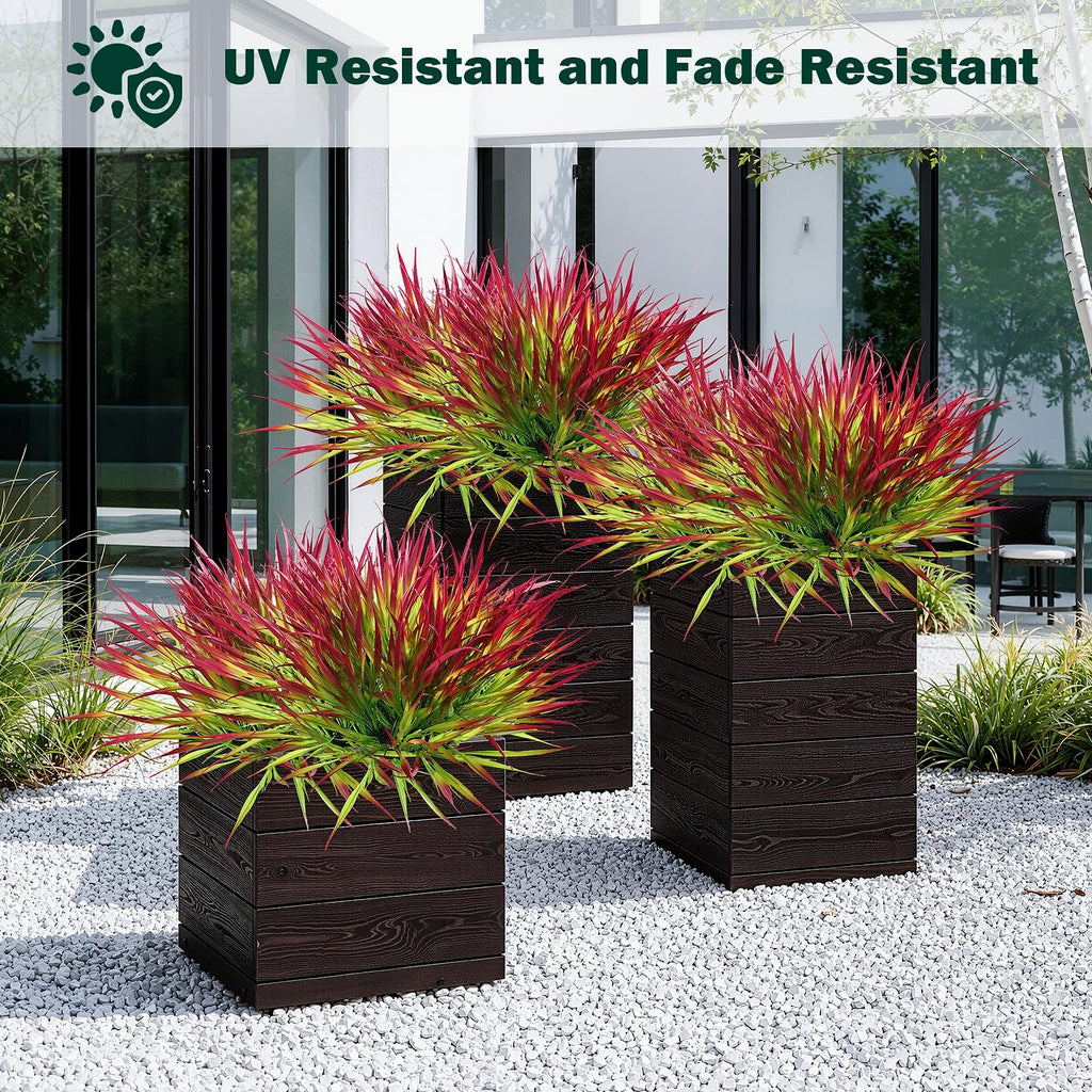 Uieke 28 Bundles Artificial Outdoor Plants UV Resistant Fake Grass Plants Faux Plastic Plants Greenery Shrubs for Home Garden Pathway Window Box Front Porch Cemetery Fall Decor, Autumn Red