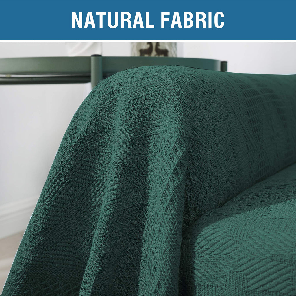 H.VERSAILTEX Cotton Sofa Covers Couch Cover Sofa Slipcover for Most Shape Sofas, Feature Thick Woven Jacquard Seamless with Tassels, Multi-Use Decorative for Couch (Medium: 71" x 91", Green)