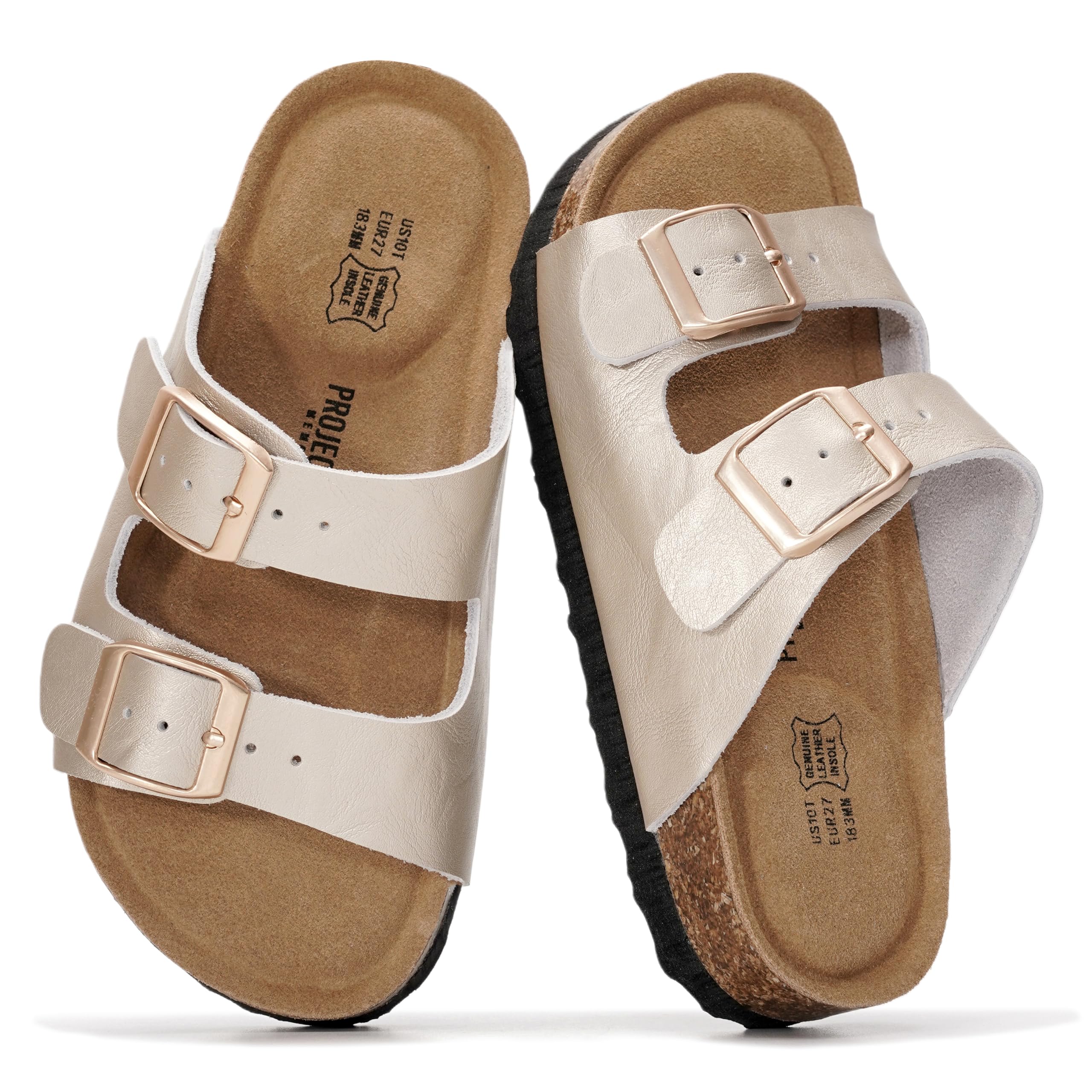 Project Cloud Kids Sandals 100% Genuine Leather - Natural Cork Footbed Non-Slip Slides for Kids - Lightweight Boys & Girls Sandals - Water-Resistant Girls & Boys Sandals