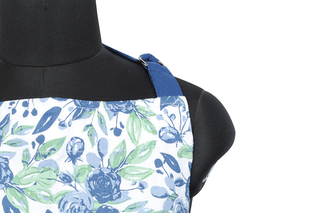 AMOUR INFINI Cotton Aprons for Women with Pocket, Adjustable Strap & Waist Ties - Washable Aprons for Baking, Cooking, Gardening (27.5 x 33 Inches - Blooming Floral)