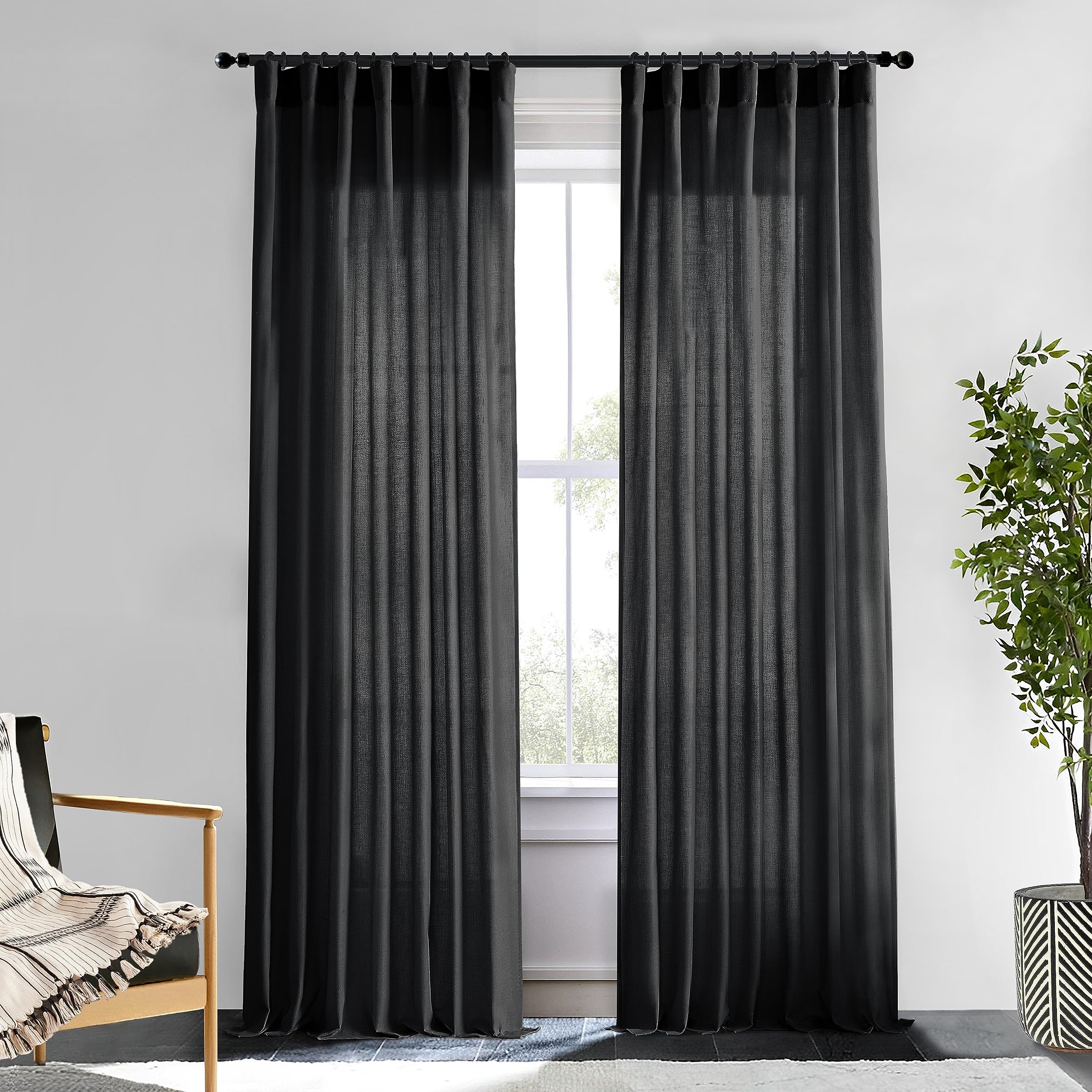 XTMYI 54 Inch Length Sheer Curtains 2 Panels Set for Bathroom,Linen Cotton Semi Privacy Boho Short Curtains for Kitchen Window Bedroom Living Room,40x54 in Long,Cream Ivory Off White