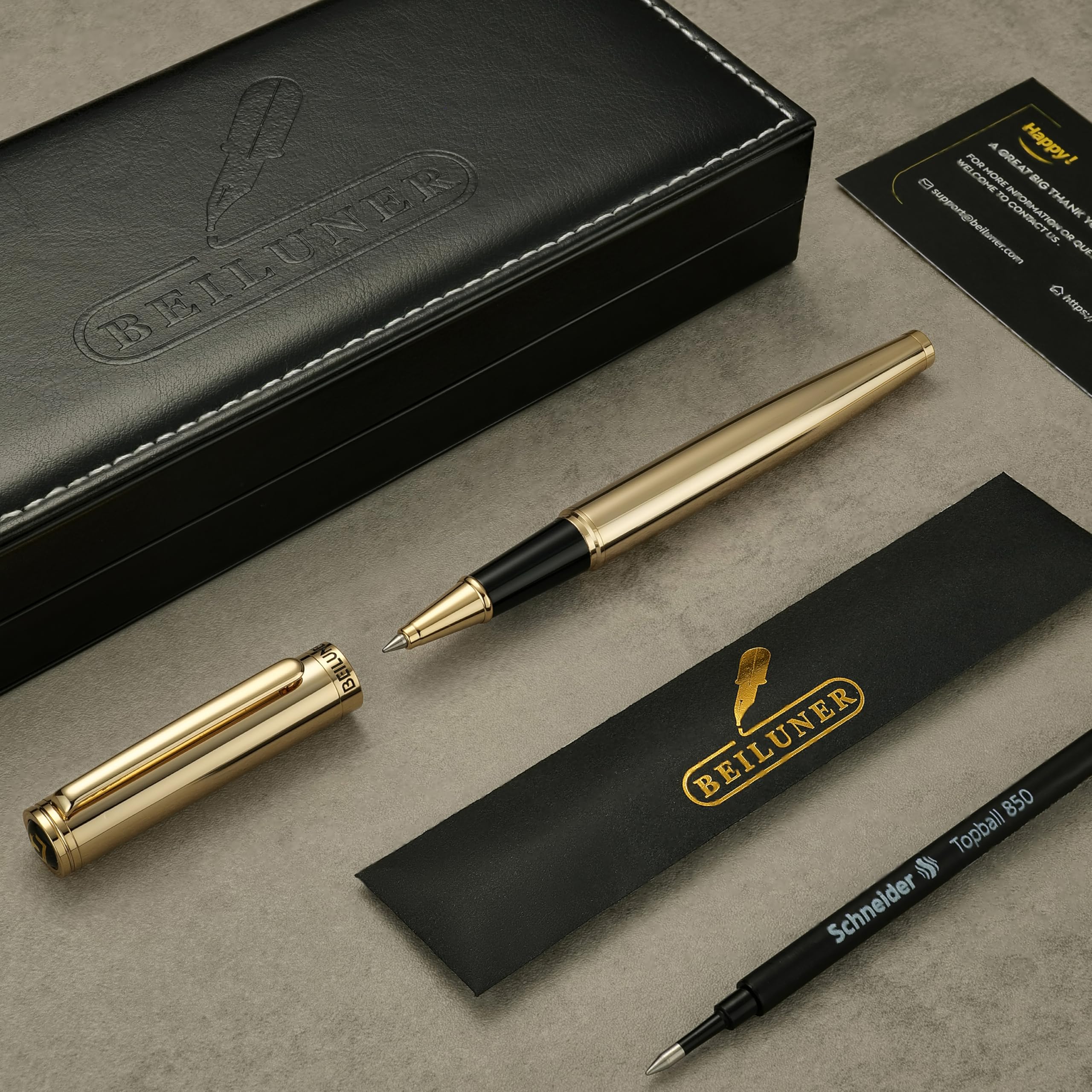 BEILUNER Luxury Rollerball Pen,24K Gold Trim,Noble and Elegant Designs,Schneider Ink Refill, Best Roller Ball Pen Gift Set for Men & Women, Professional, Executive Office, Nice Pens