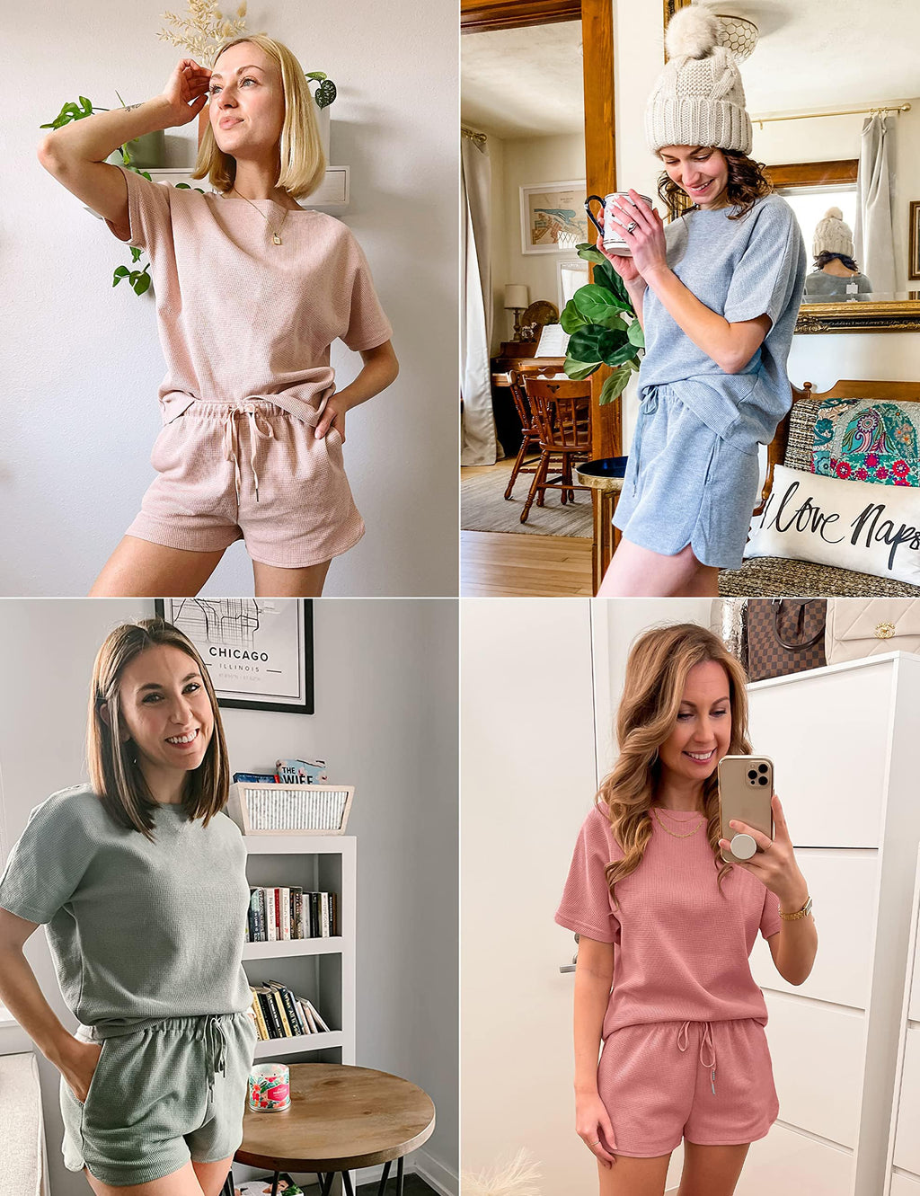 MEROKEETY Women's Short Sleeve Waffle Pajama Sets Lounge Top and Shorts 2 Piece Tracksuit Outfits