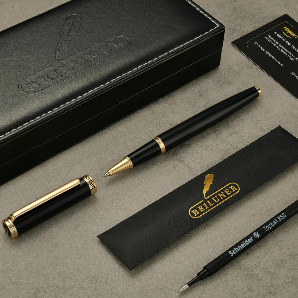 BEILUNER Luxury Rollerball Pen,24K Gold Trim,Noble and Elegant Designs,Schneider Ink Refill, Best Roller Ball Pen Gift Set for Men & Women, Professional, Executive Office, Nice Pens