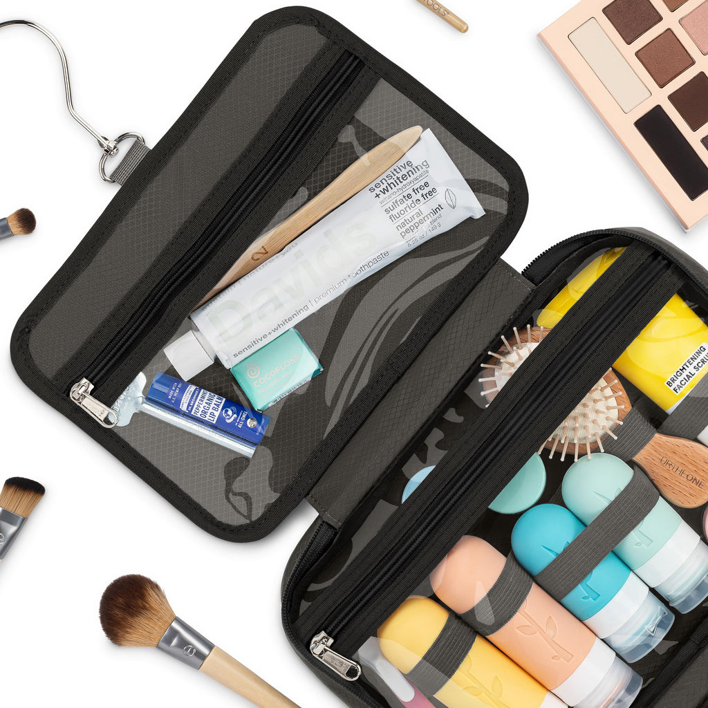 Eco Sun Hanging Travel Toiletry Bag — Designed in Hawaii — Water-resistant Travel Organizer for Bathroom Accessories (Black)