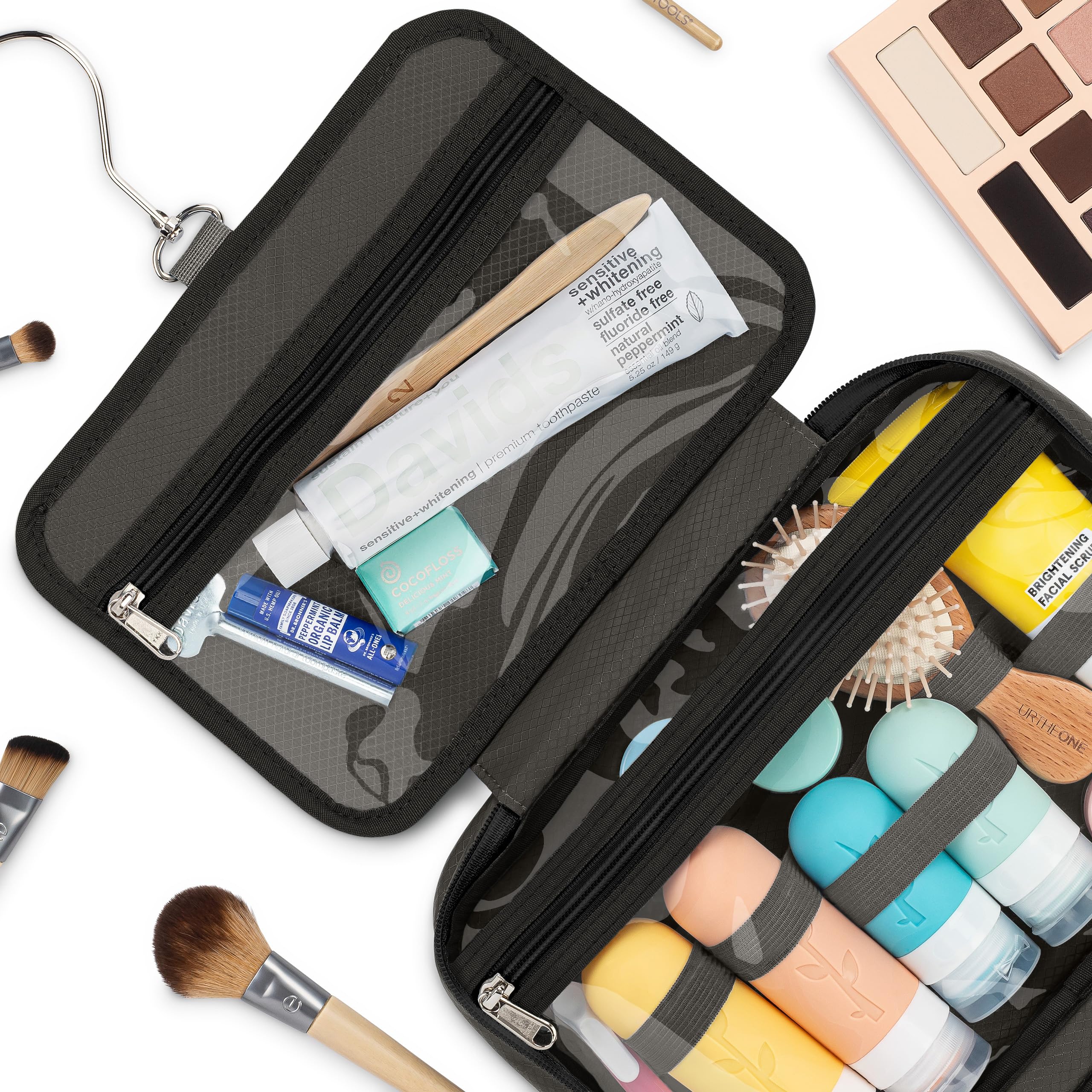 Eco Sun Hanging Travel Toiletry Bag — Designed in Hawaii — Water-resistant Travel Organizer for Bathroom Accessories (Black)