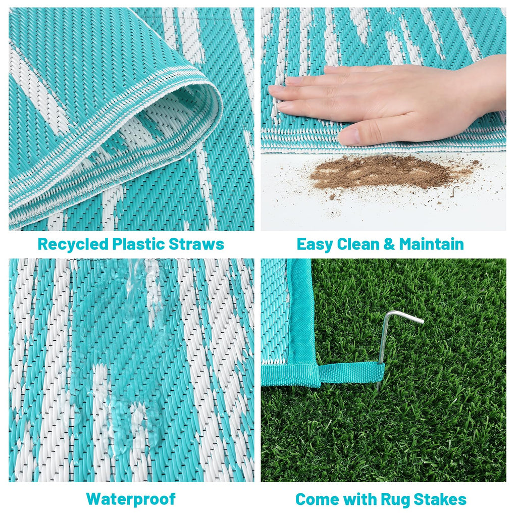 HEBE Checkered Outdoor Rug Waterproof 5x8, Reversible Plastic Straw Rug RV Camping Rug, Indoor Outdoor Patio Mat Clearance, Outside Carpet for Porch,Deck,Camper,Balcony,Backyard,Picnic