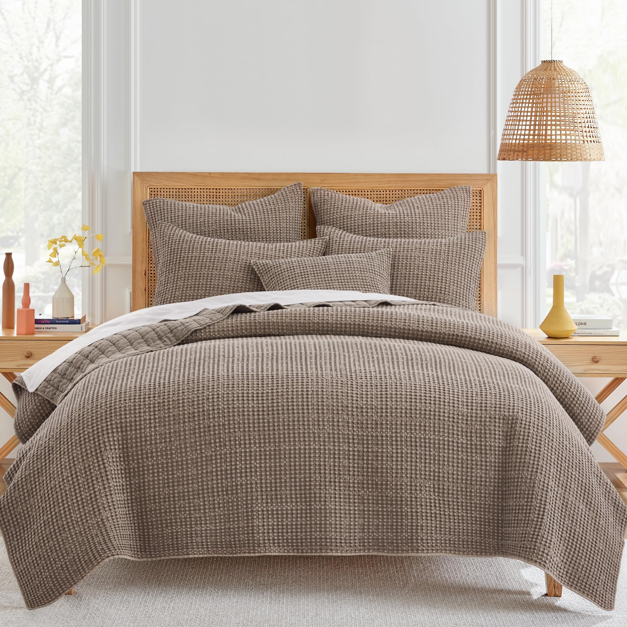 Levtex Home Mills Waffle Twin Bedspread Set (84x104in) with 1 Pillow Sham (26x20in) - Adobe - 100% Cotton Twin Size Bedspread Set - Lightweight, Soft, Pre-Washed