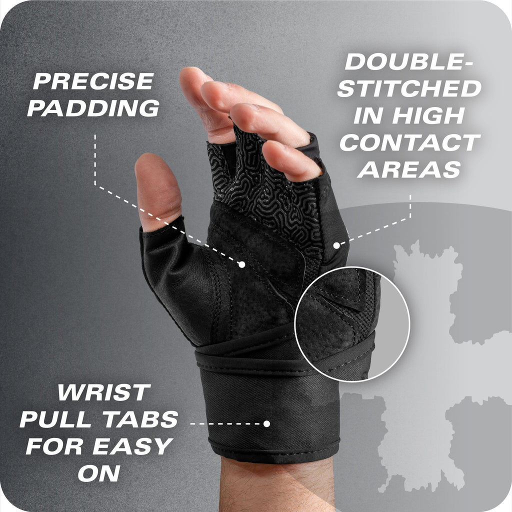 Harbinger Pro Wristwrap Gloves 3.0 - Enhanced Grip, Superior Wrist Support, Breathable 4-Way Stretch Lycra, Durable Leather Palm, Half-Finger Design for Weightlifting, Fitness Training, Women's