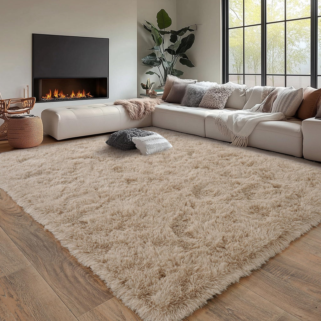 Beige Fluffy Rug for Bedroom 4x6ft - Ultra Soft & Non Slip Shaggy Area Rug, Comfy Durable Carpet for Living Room Kids Room Teens Dorm Home Decor, 1.7'' Thick Indoor Plush Carpets
