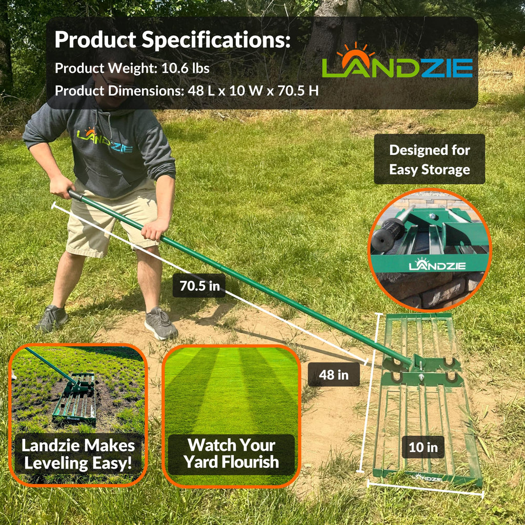 LANDZIE - The Original Lawn Leveling Rake – 24" Steel Handle Yard Leveler, Lawn Level Tool for Creating a Flat Surface - Works for Soil, Dirt, Topdressing, and Ground