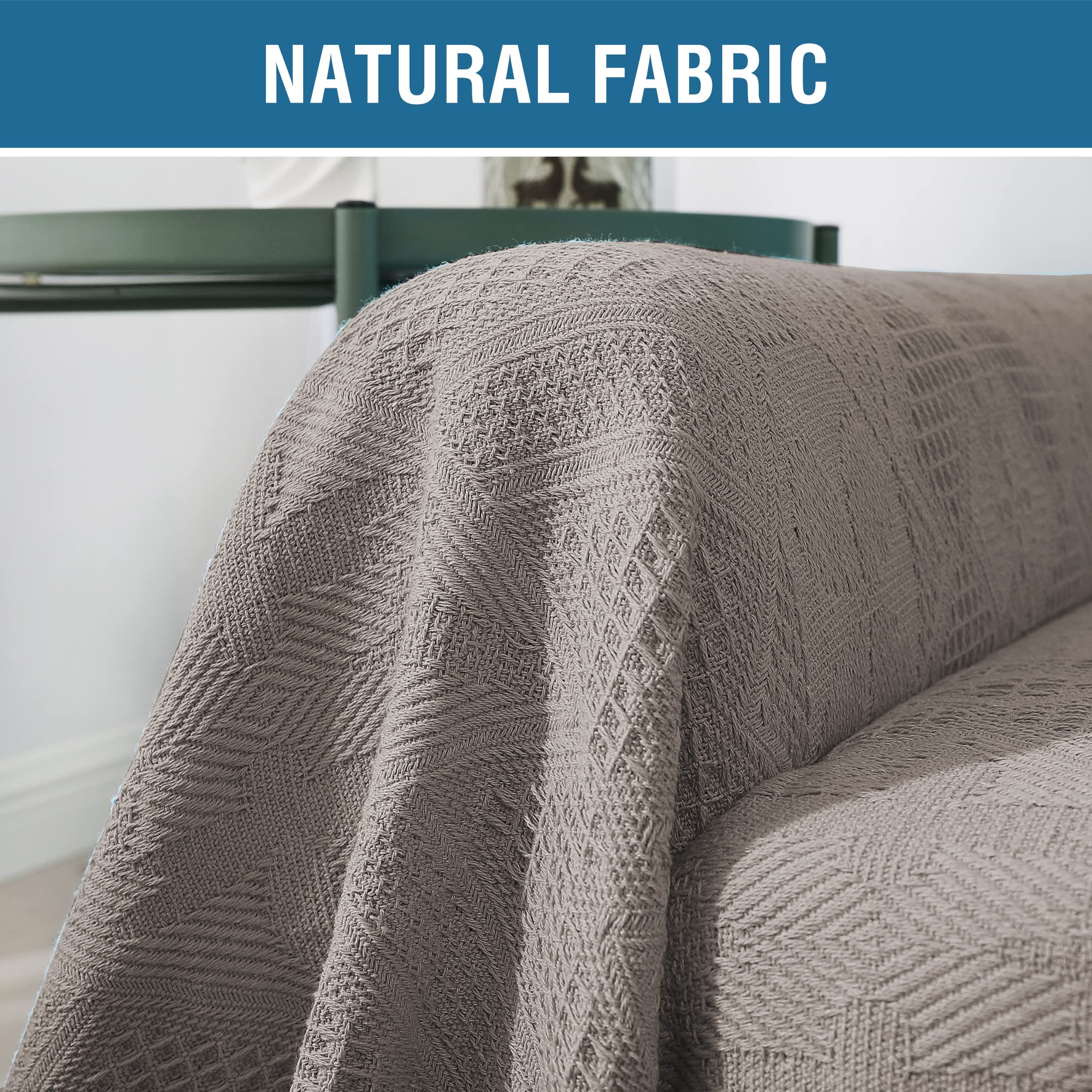 H.VERSAILTEX Cotton Sofa Covers Couch Cover Sofa Slipcover for Most Shape Sofas, Feature Thick Woven Jacquard Seamless with Tassels, Multi-Use Decorative for Couch (Medium: 71" x 91", Green)