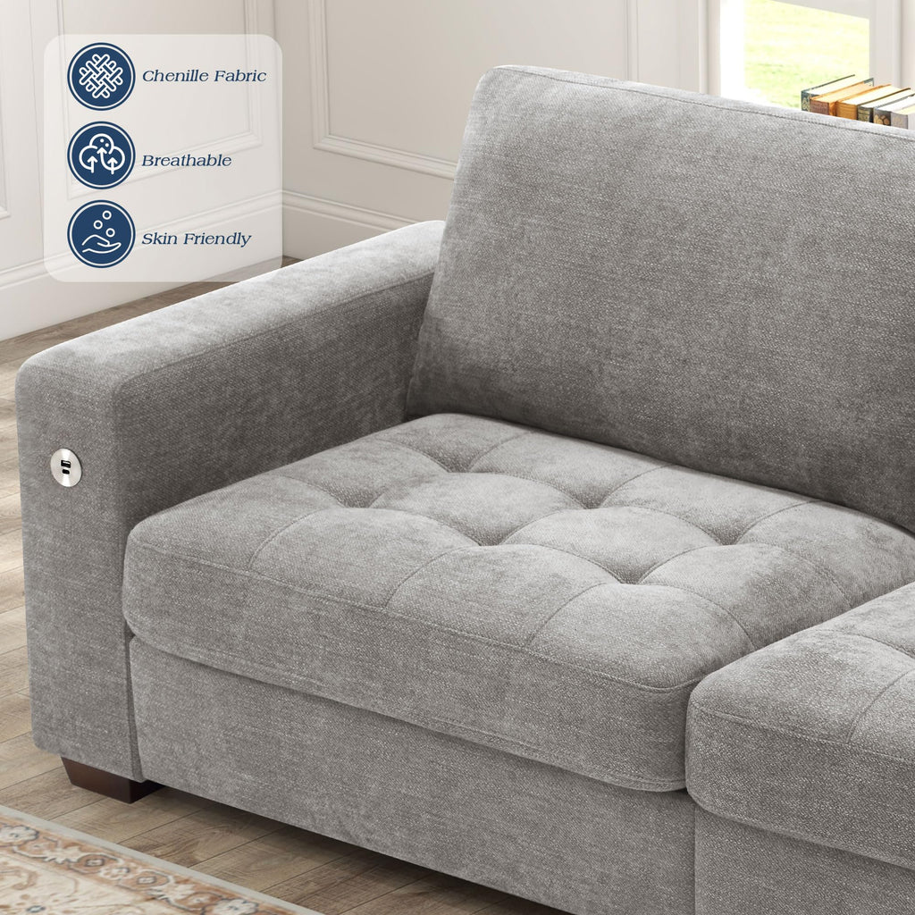 WorthFurni Sofas for Living Room, Chenille Loveseat Couch Set, Small Sofa, 3 Seater Sofa, USB Charging, Removable Sofa Cover,Solid Wood Frame, Easy to Install(70inch,Beige)