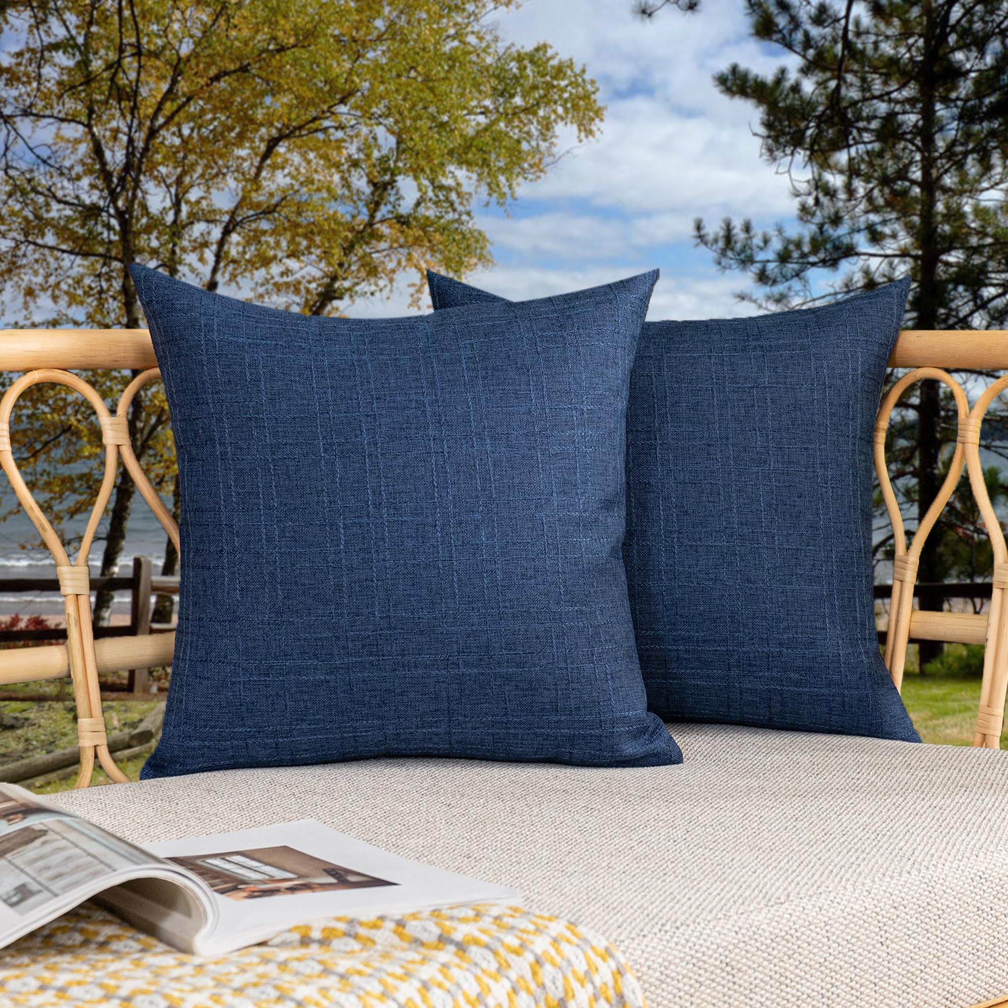 Kevin Textile Pack of 2 Outdoor Waterproof Pillow Covers Checkered Decorative Cushions Sham Throw Pillowcases Shell for Patio Tent Garden Couch Bed Sofa 16x16 Inch Army Green