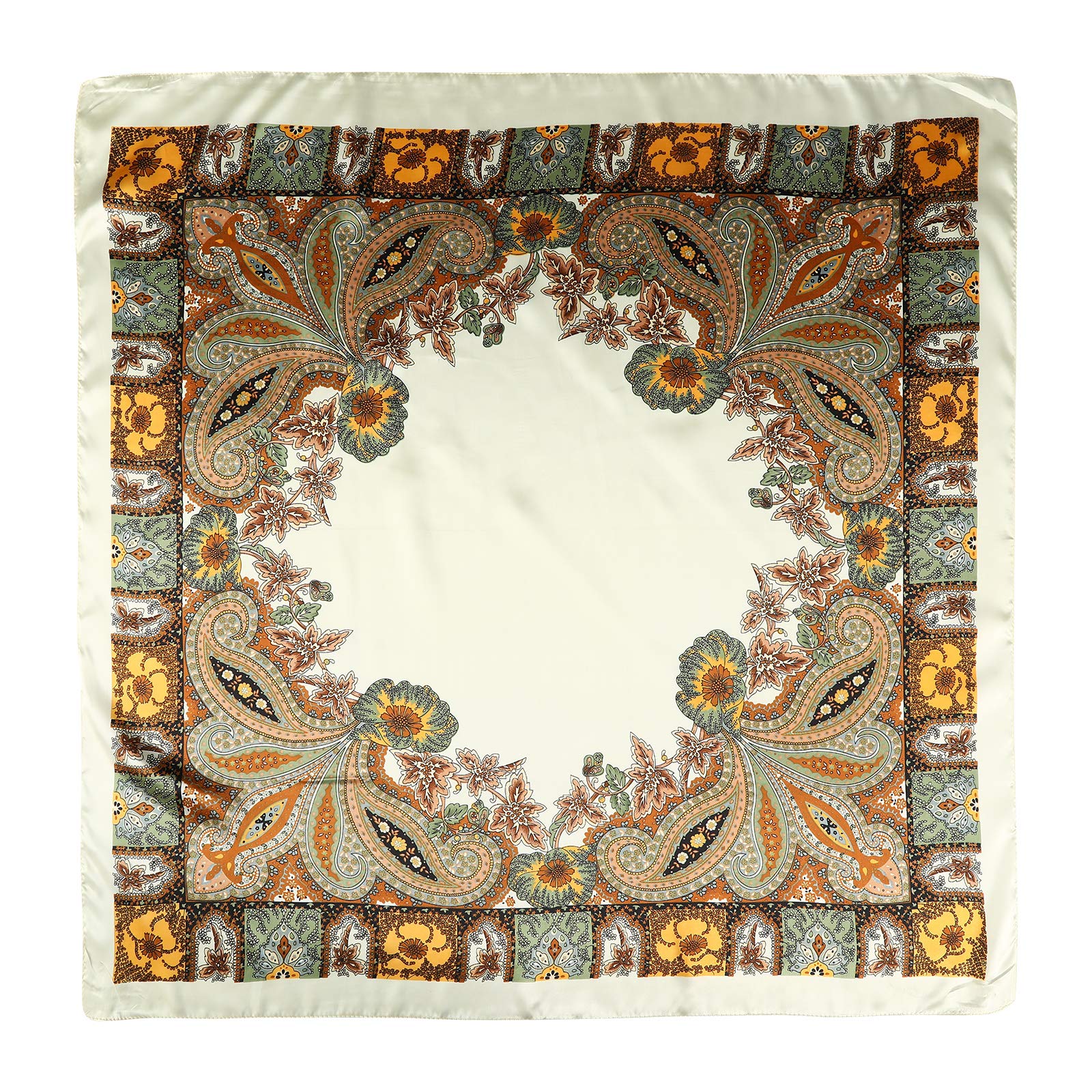 AWAYTR 35” Large Satin Square Head Scarf - 2Pcs Silk Like Floral Head Scarves Square Satin Hair Scarf Bandanas for Women