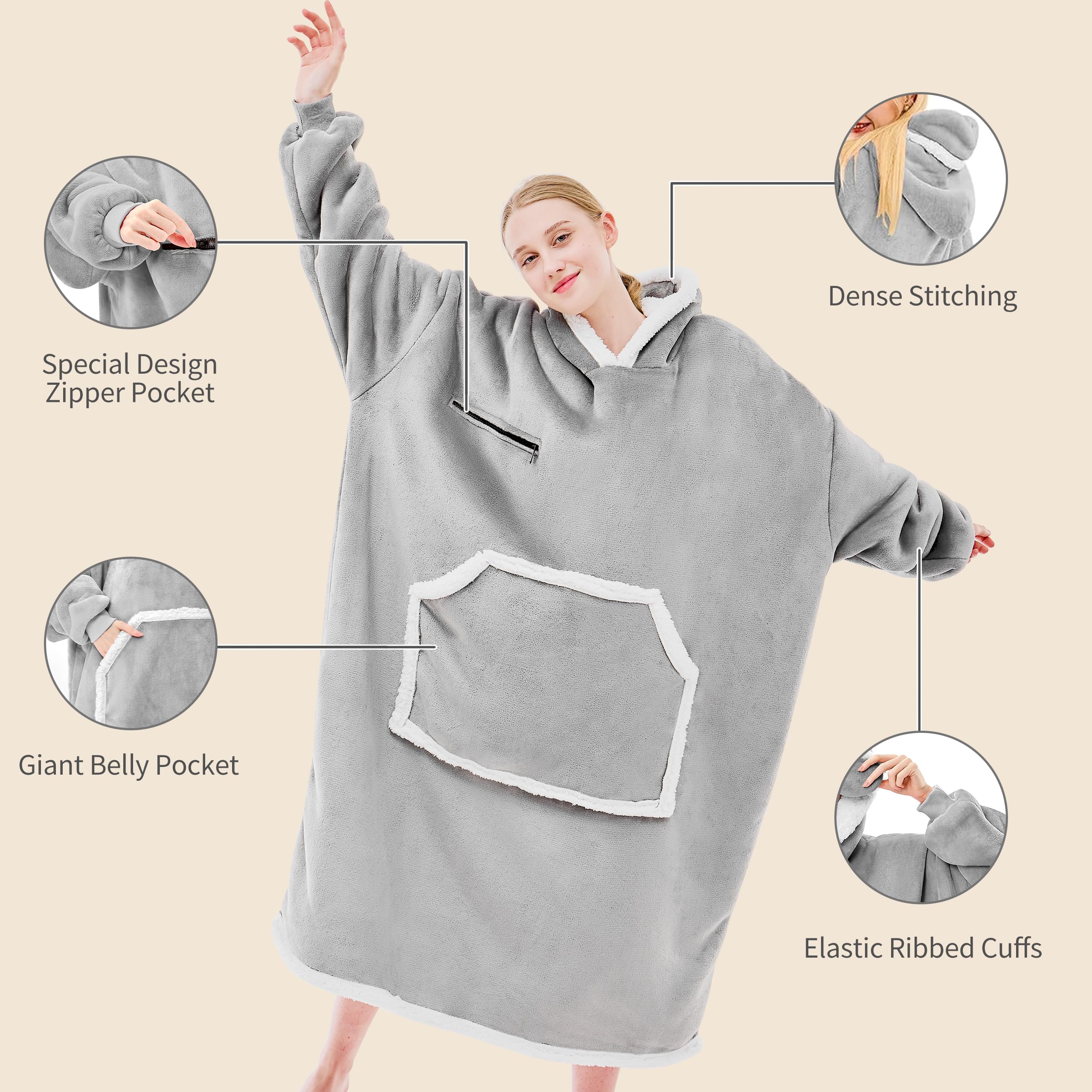 IFNOW Wearable Blanket Hoodie, Oversized Sherpa Fleece Hooded Sweatshirt with Eye Mask, Cozy and Giant Blanket Hoodie with Sleeves Extra Long for Adults Men Women, Black