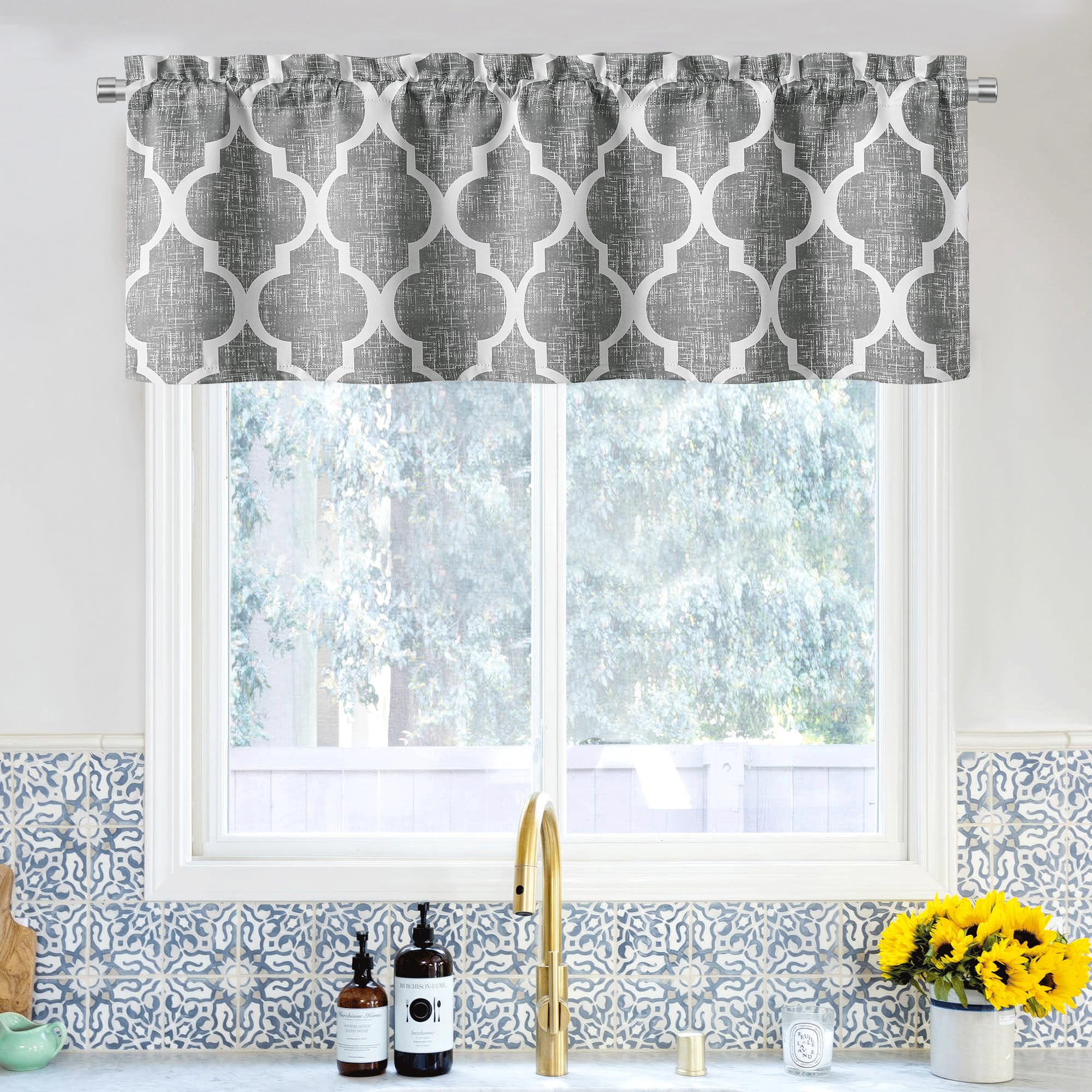 Beauoop 100% Blackout Curtains 45 Inches Long 2 Panels for Bedroom Living Room Aqua Grey Moroccan Geo Room Darkening Thermal Insulated Soundproof Grommet Top Window Treatments Drapes, 50x45 Set of 2