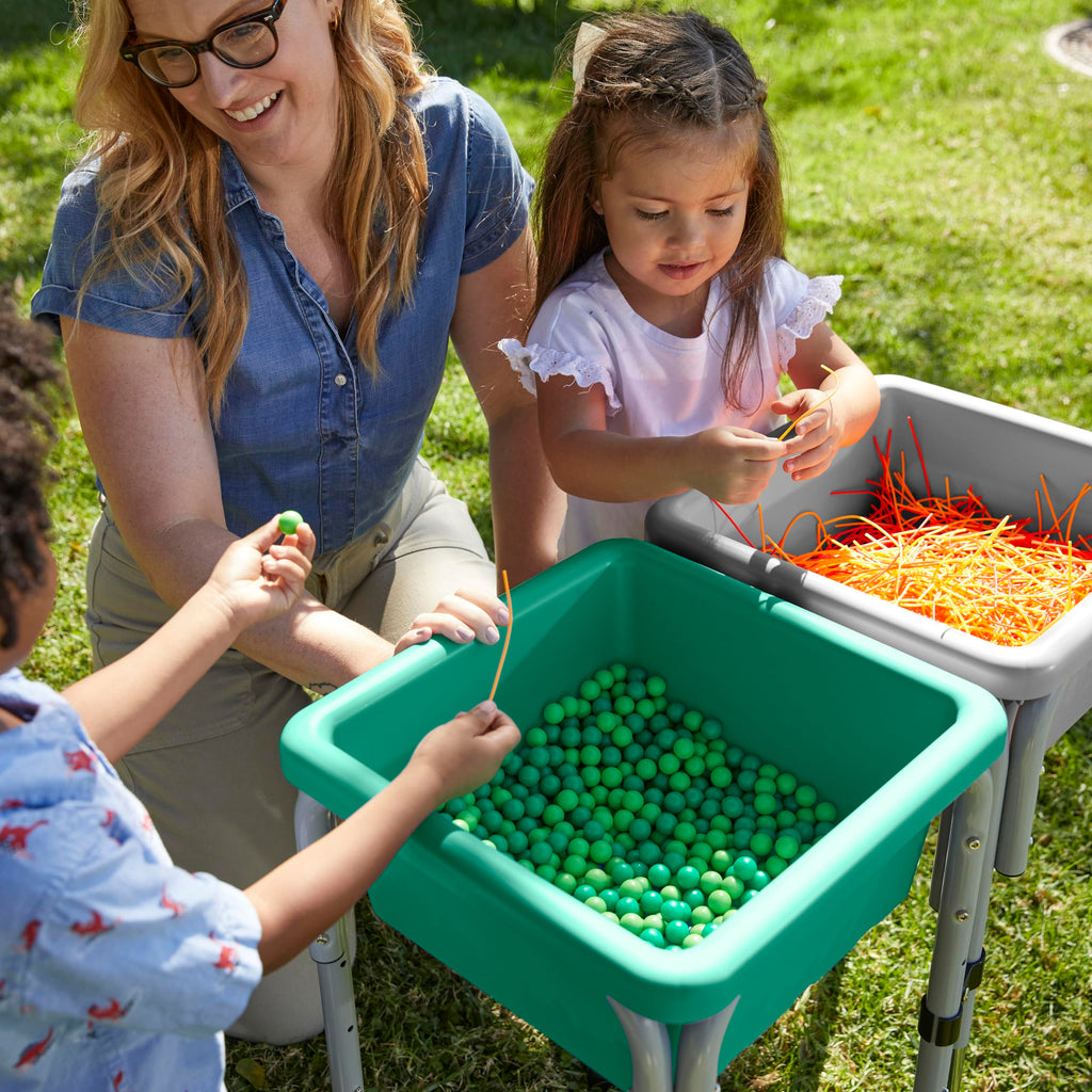 ECR4Kids 2-Station Sand and Water Adjustable Play Table, Sensory Bins, Blue/Red