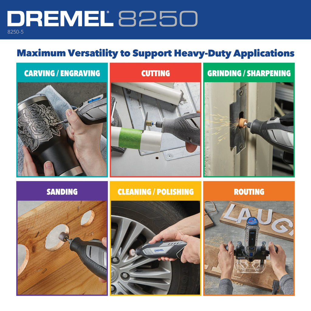 Dremel 8250-5 12V Lithium-Ion Variable Speed Cordless Rotary Tool with Brushless Motor - 5 Rotary Tool Accessories, 3Ah Battery, Charger, and Tool Bag