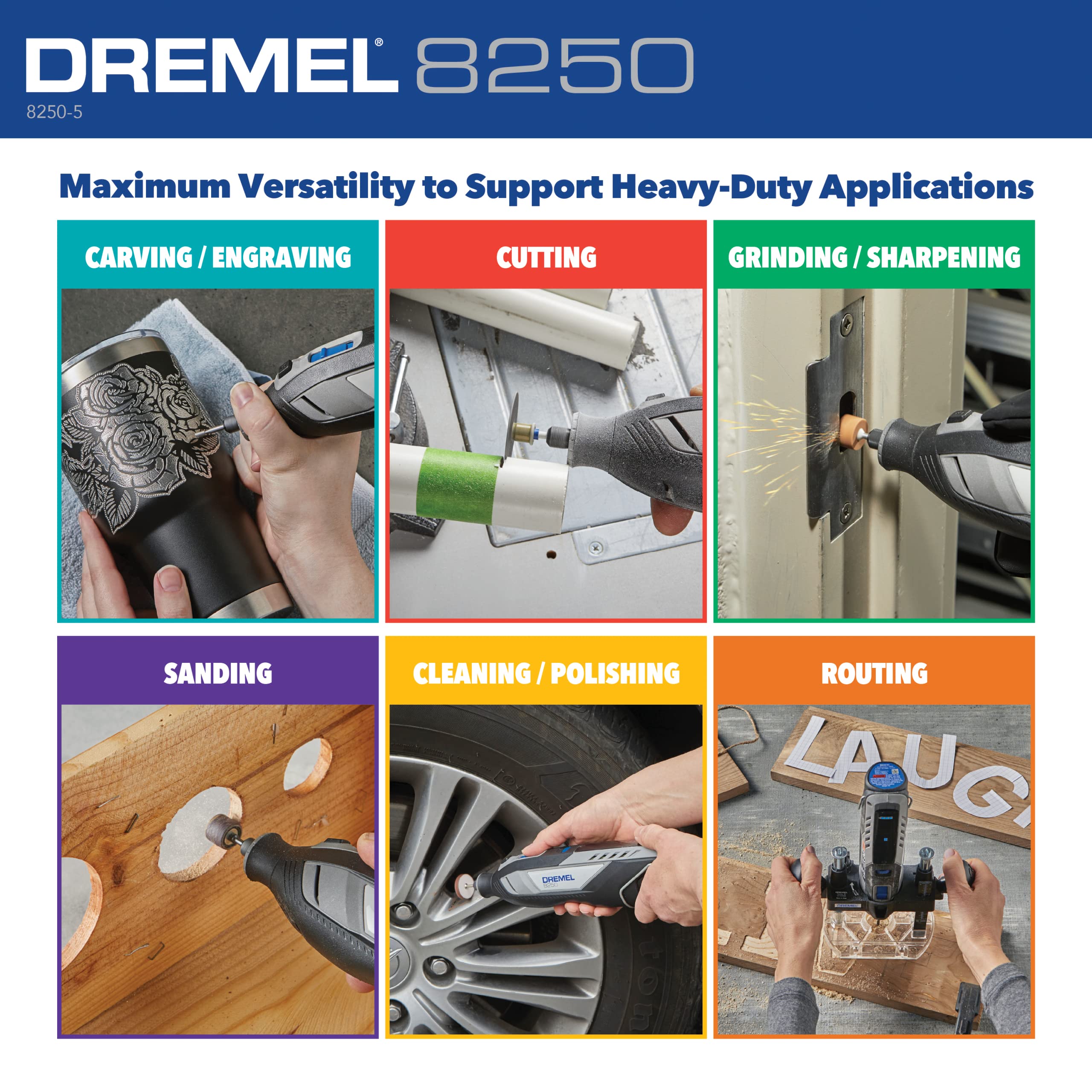 Dremel 8250-5 12V Lithium-Ion Variable Speed Cordless Rotary Tool with Brushless Motor - 5 Rotary Tool Accessories, 3Ah Battery, Charger, and Tool Bag