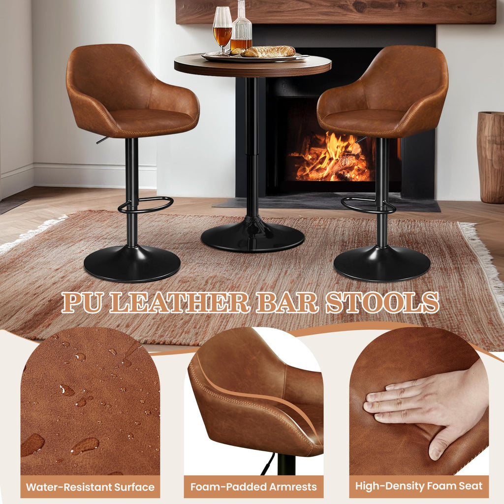 Yaheetech Bar Stools Set of 2, PU Leather Swivel Counter Height Barstools, Adjustable Bar Chairs with Backrest and Footrest, Kitchen Island Stool for Home Kitchen, Black