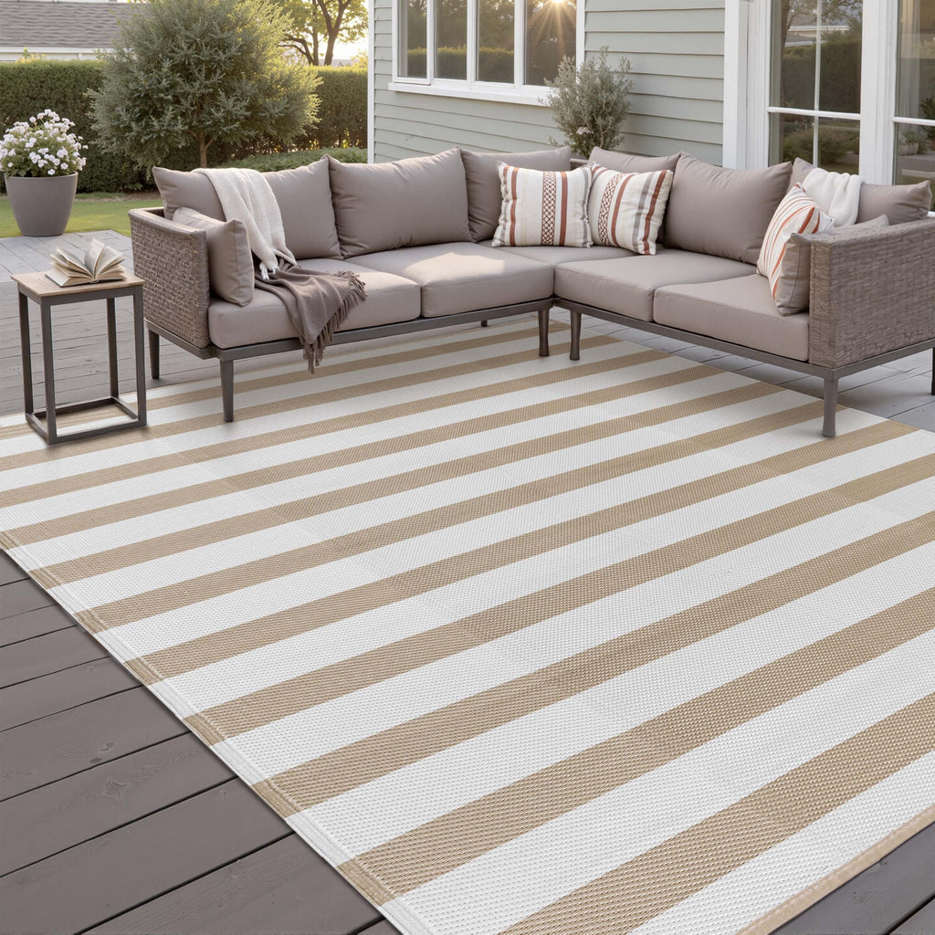 PureCozy Outdoor Plastic Straw Rug Black Beige Large Outside Waterproof Outdoor Patio 5x8 Carpet Geometric Reversible Mat Modern for Camping RV Porch Deck Balcony Beach