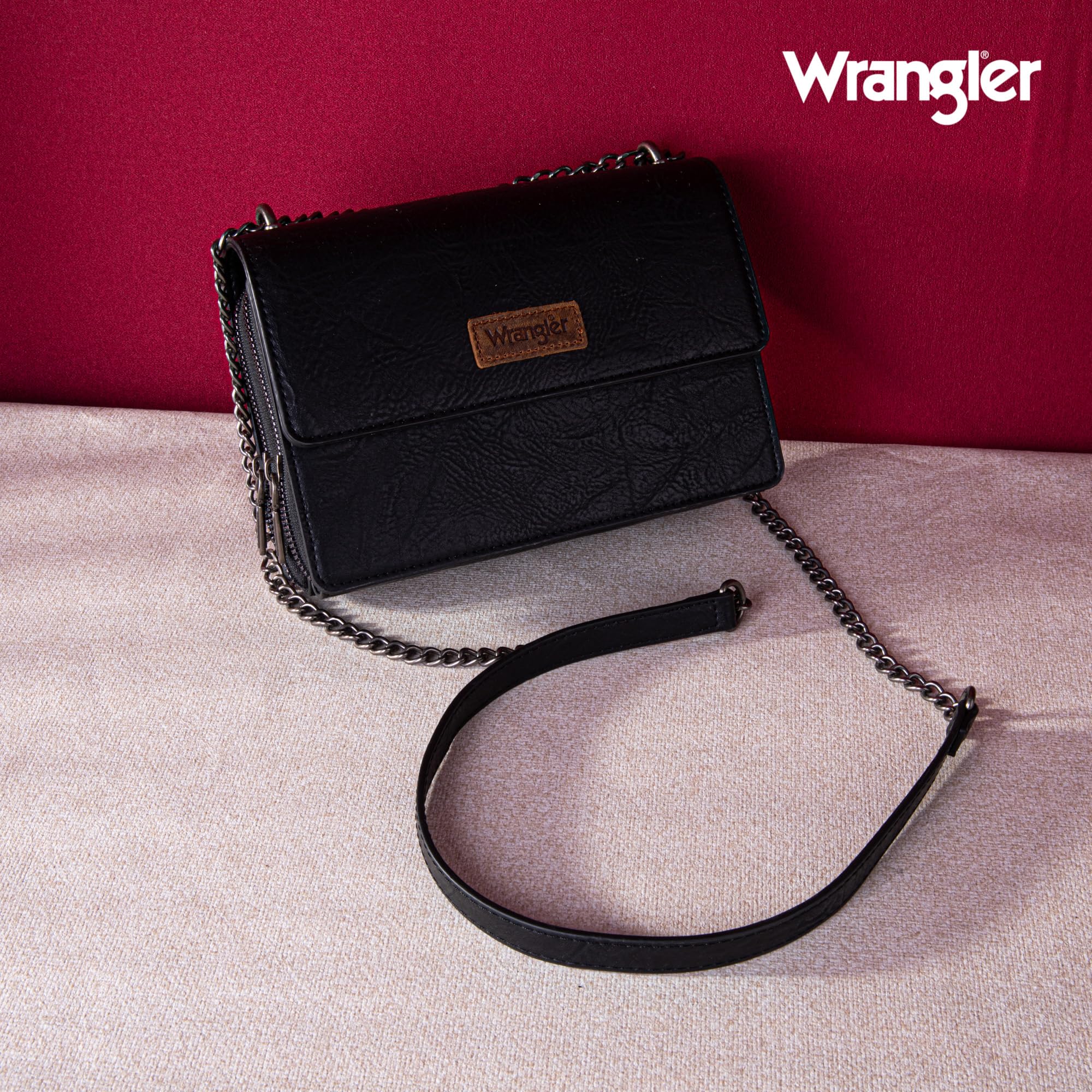 Wrangler Flap Crossbody Purse for Women Shoulder Bag Vintage Wallets with Chain Strap