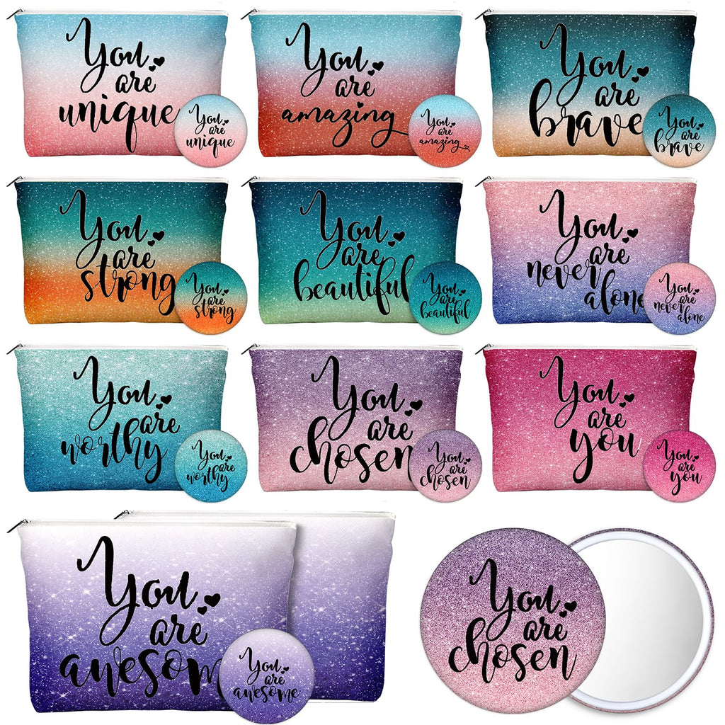 Vercraft 20 Pcs Employee Appreciation Gift for Women Inspirational Canvas Makeup Bag Portable Compact Mirror Bulk Cosmetic Bag Thank You Party Favor for Women Coworker Nurse (Bohemian,Boho)