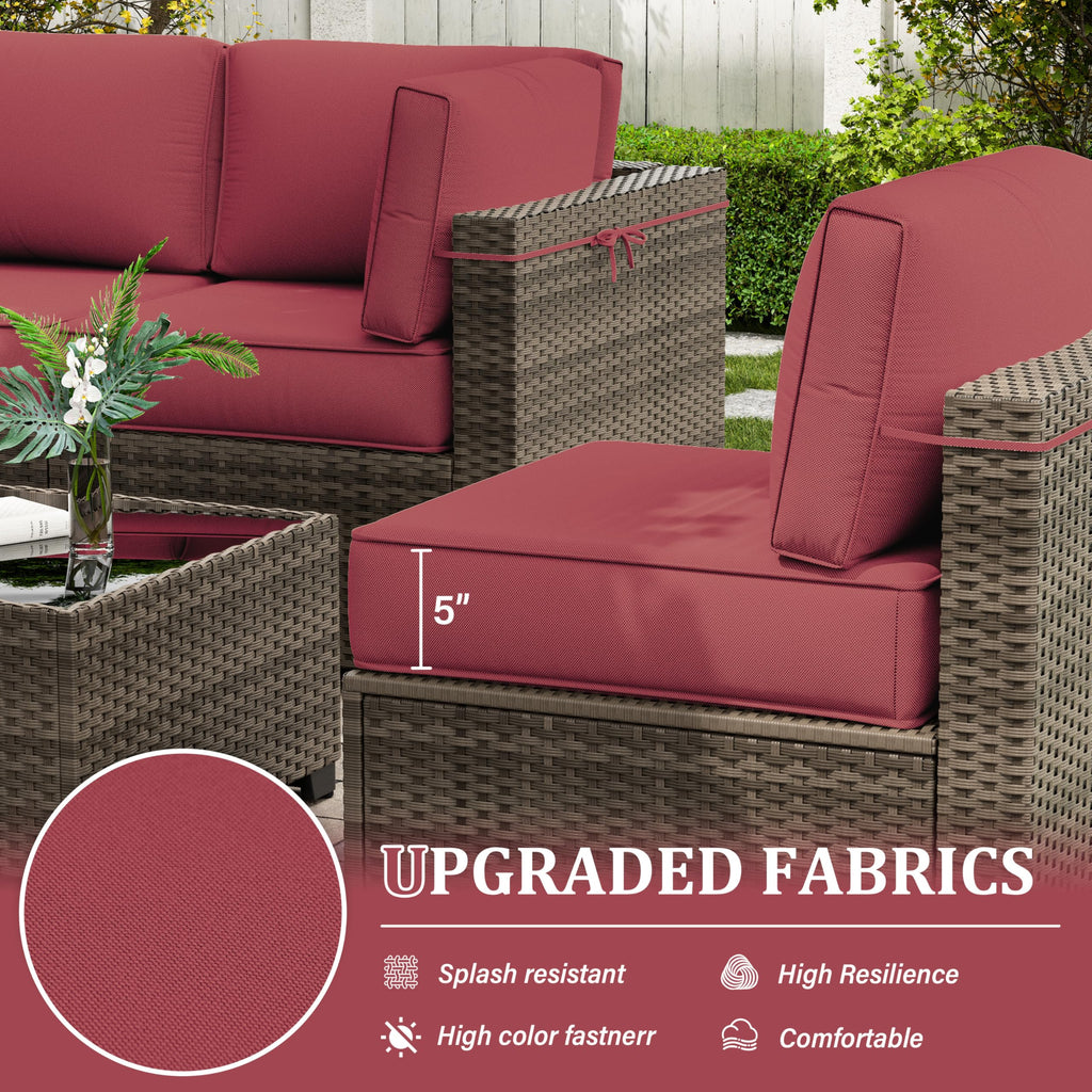 Outdoor Furniture Replacement Cushions, 5" Foam Foam High-Density, Fits 6-seat Sectional Rattan Conversation Set, 14 Piece Patio Water-Resistant Replacement Sofa Cushions, Liner&Cover