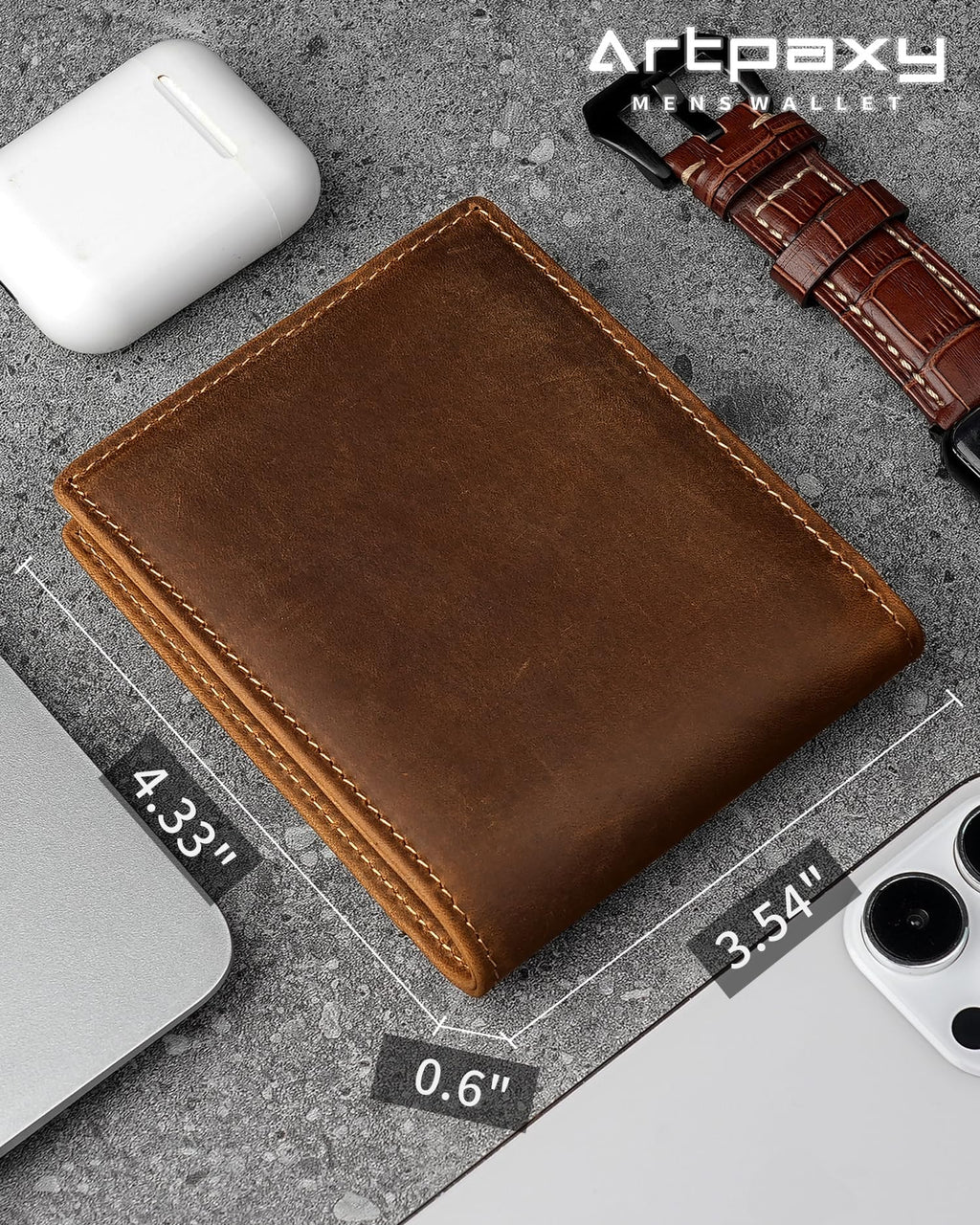 Artpaxy Mens Wallet Genuine Leather Bifold RFID Blocking Wallet for Men with 1 ID Window 13 Card Holders 2 cash pockets 1 Gift Box