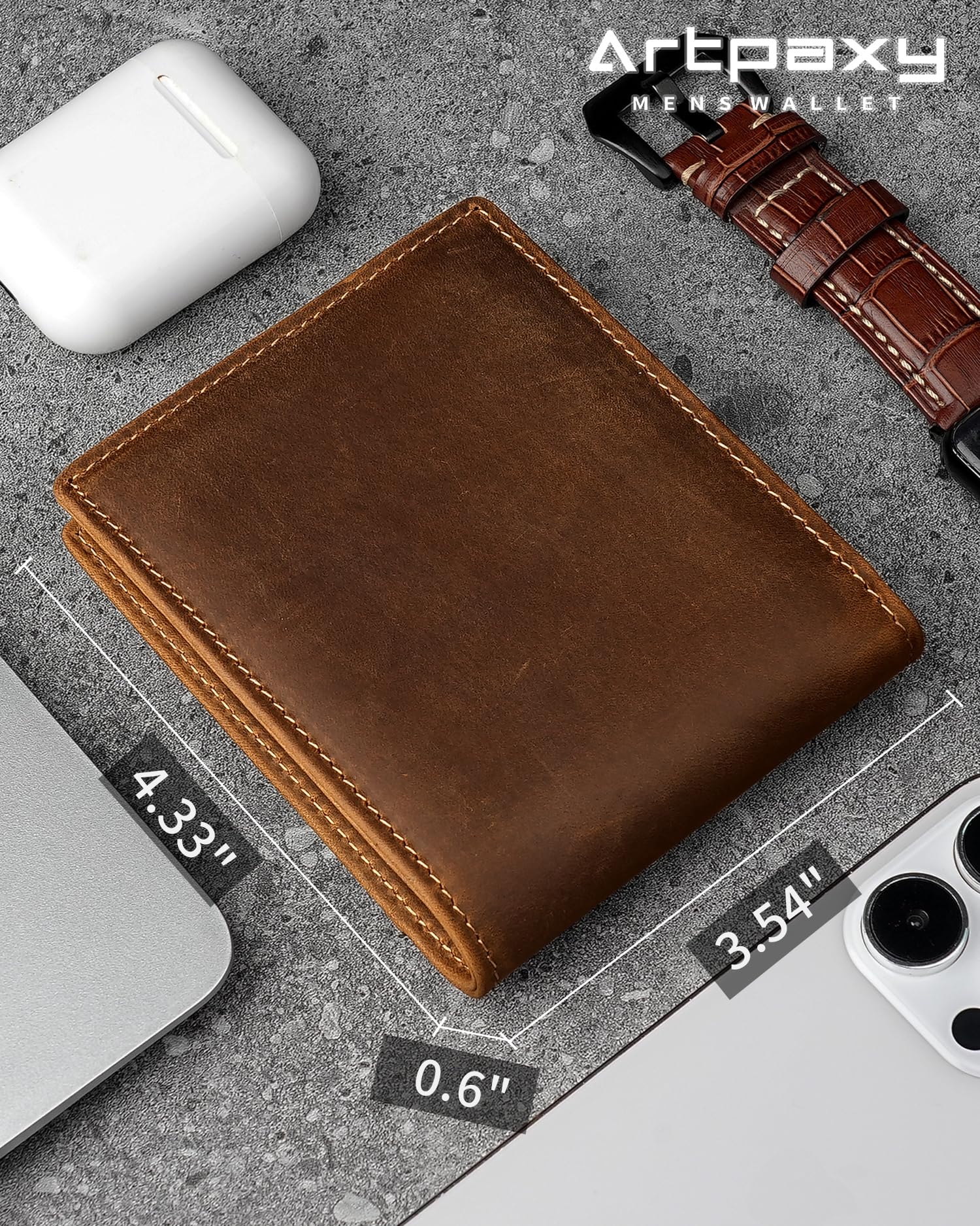 Artpaxy Mens Wallet Genuine Leather Bifold RFID Blocking Wallet for Men with 1 ID Window 13 Card Holders 2 cash pockets 1 Gift Box