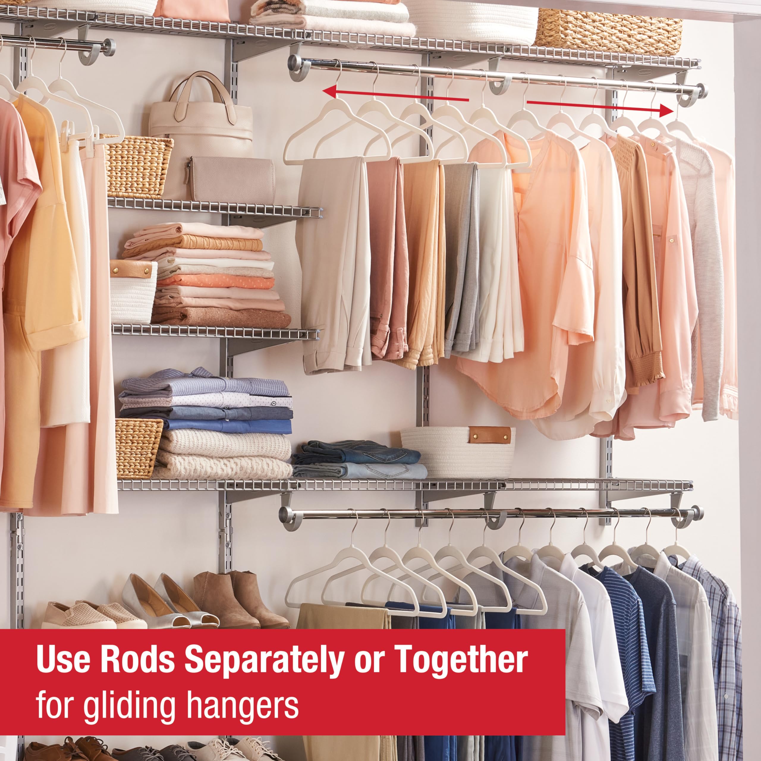 Rubbermaid Configurations Deluxe Custom Closet Kit, 3-6 Ft. Adjustable Metal Wire Shelving, Titanium Finish, Expandable Organization System, Hardware Included, for Home Closet/Pantry/Laundry/Mudroom