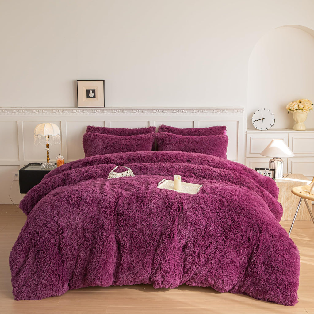 Faux Fur Kids Girls Purple Rainbow Comforter Sets Twin/Full - 3PC Bed Set Warm Comfortable Soft Plush Flannel Velvet Fluffy Fuzzy Bedding（Comforter x 1 Pillowcases x 2）