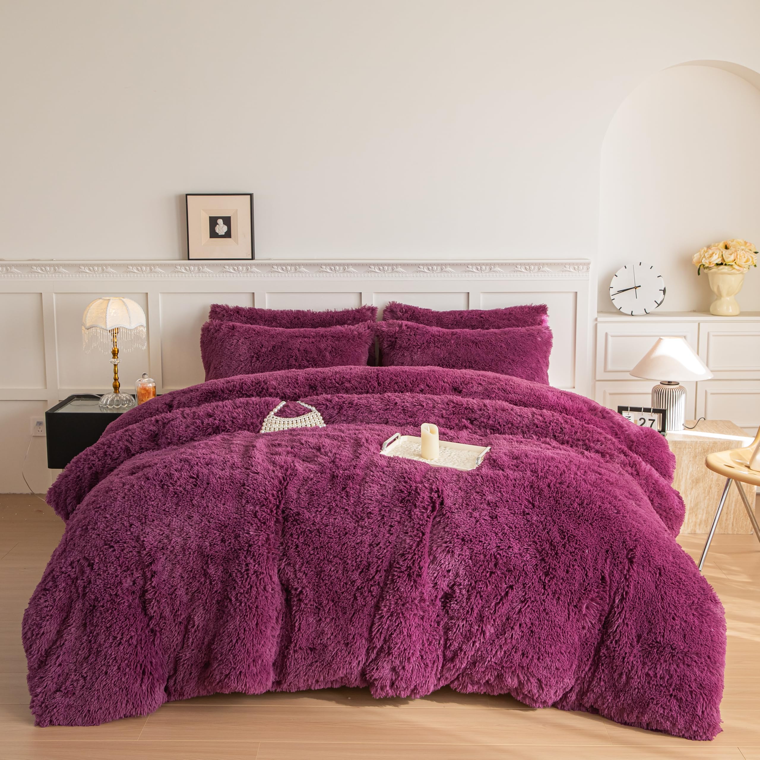 Faux Fur Kids Girls Purple Rainbow Comforter Sets Twin/Full - 3PC Bed Set Warm Comfortable Soft Plush Flannel Velvet Fluffy Fuzzy Bedding（Comforter x 1 Pillowcases x 2）