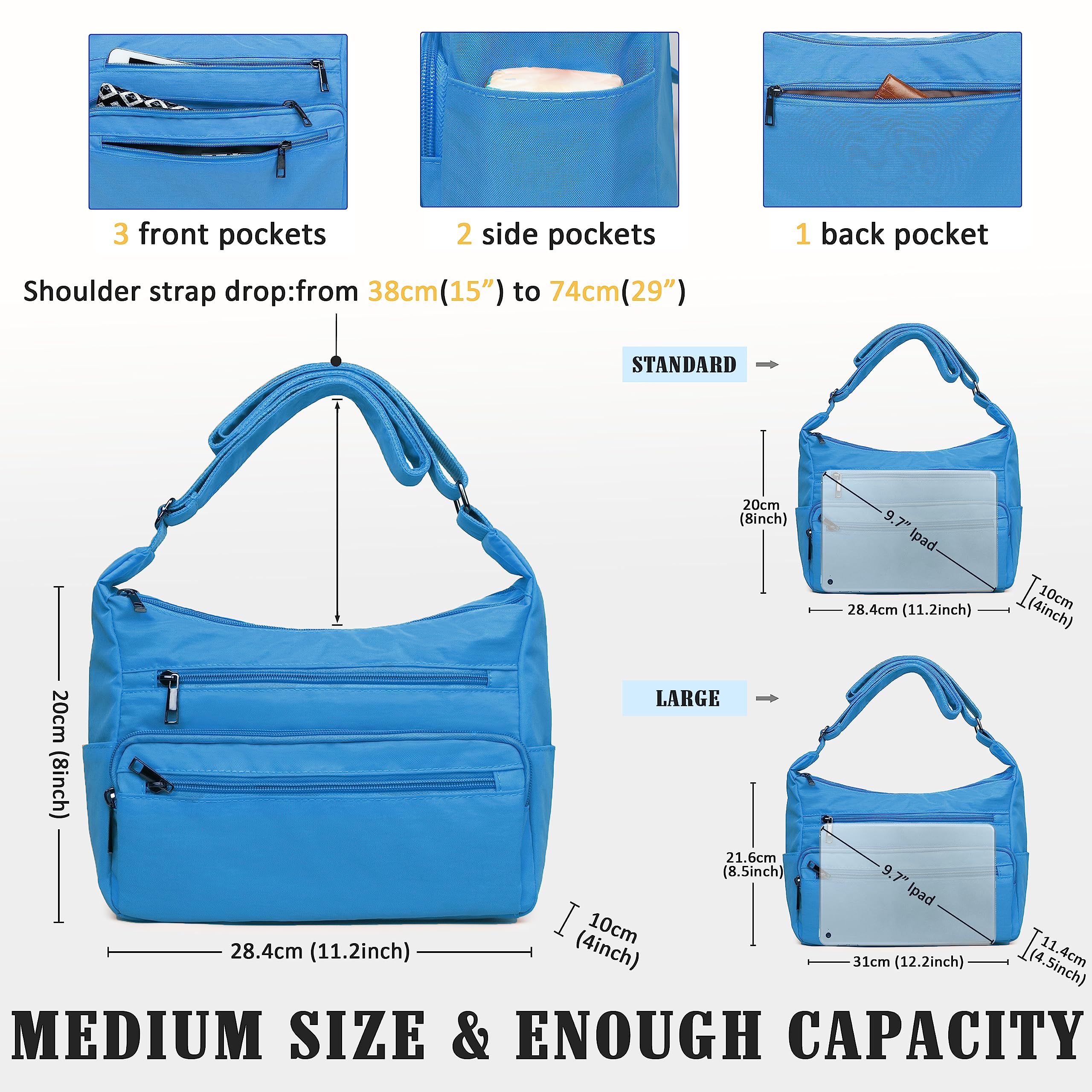 VOLGANIK ROCK RFID Purses for Women Fabric Nylon Multi Pocket Crossbody Bag Ladies Travel Handbag