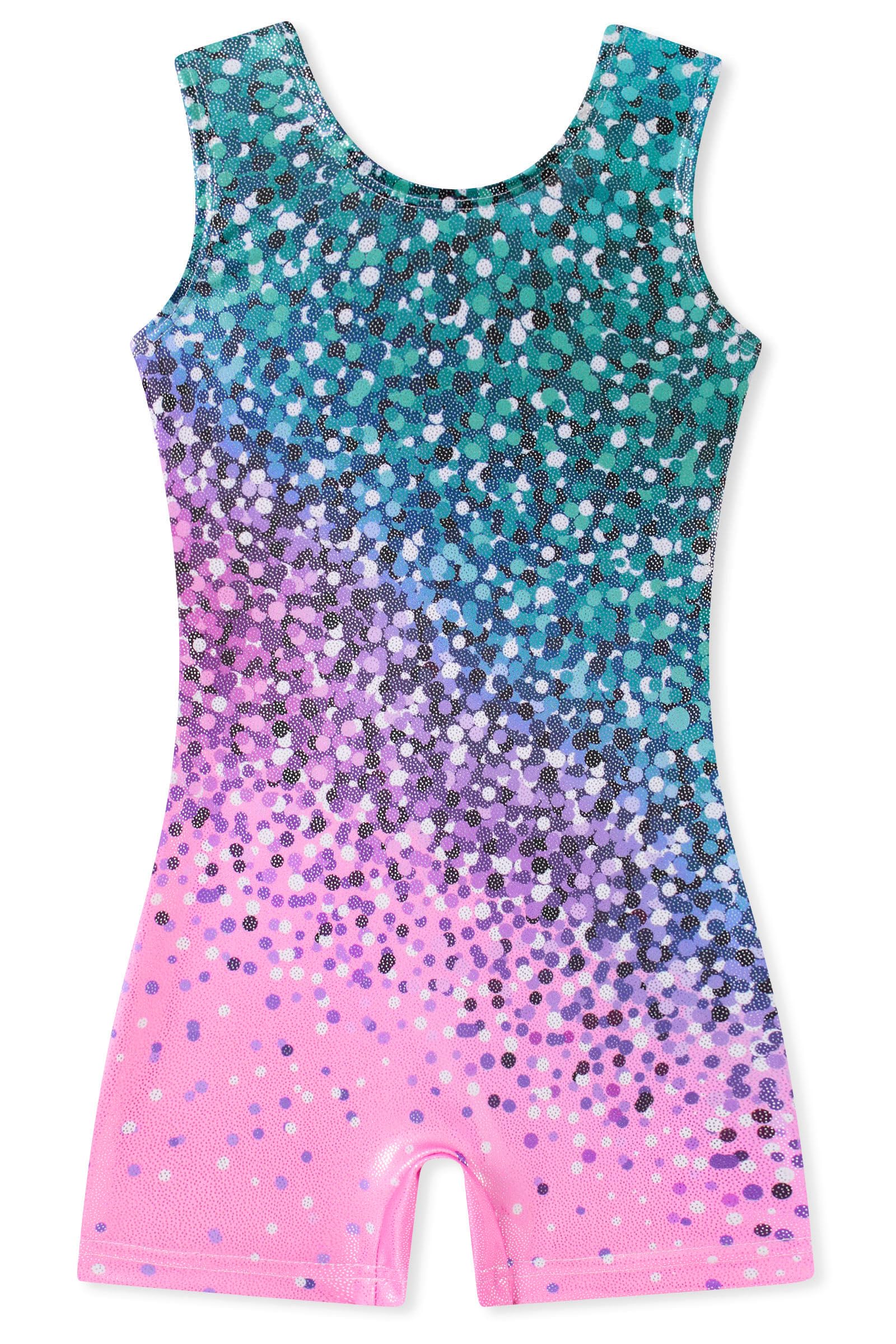 Funnycokid Gymnastics Leotards for Girls with Shorts Sparkly Kids Biketards Dance Unitard 3-10 Years