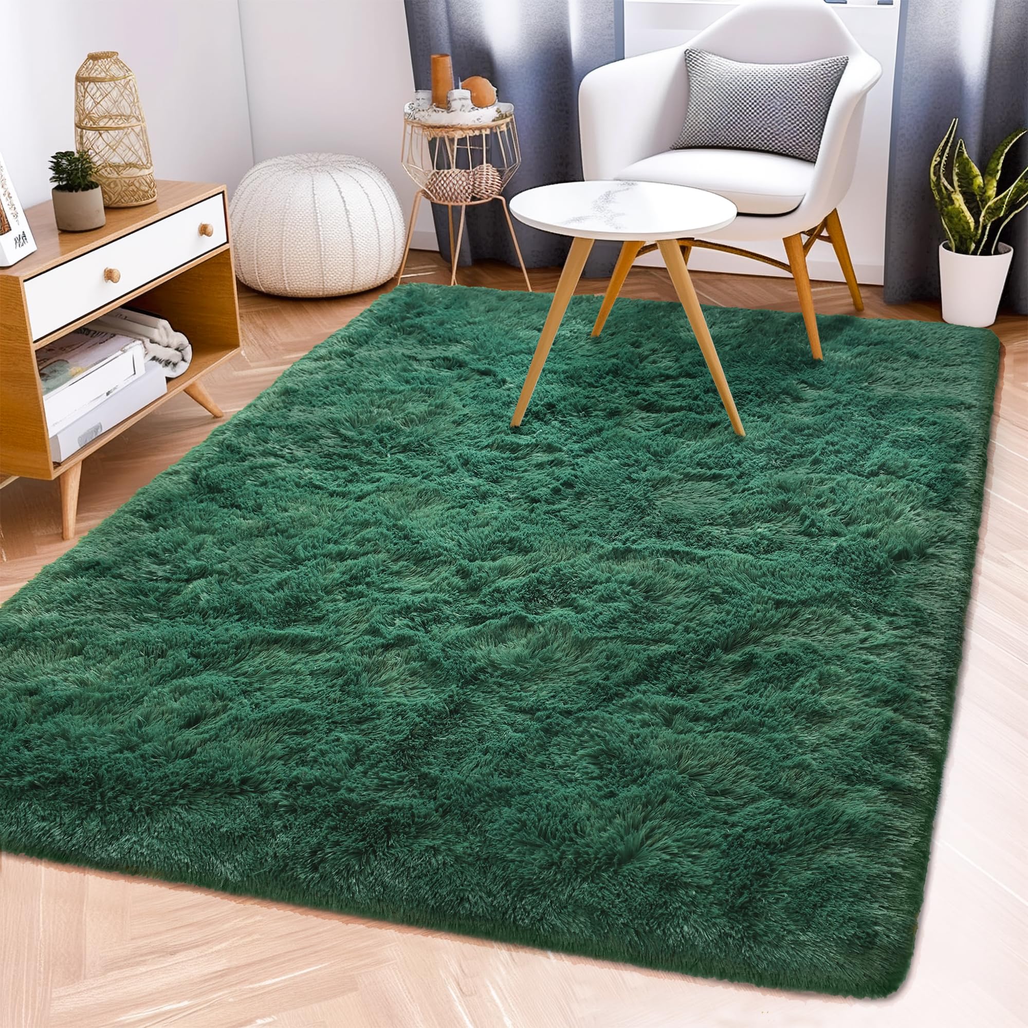 Awaytail Fluffy Rug Washable 2x3 Feet, Pure Black Desk Chair Rug Non-Slip, Super Soft Kids Rug for Boys Nursery Dorm Decor
